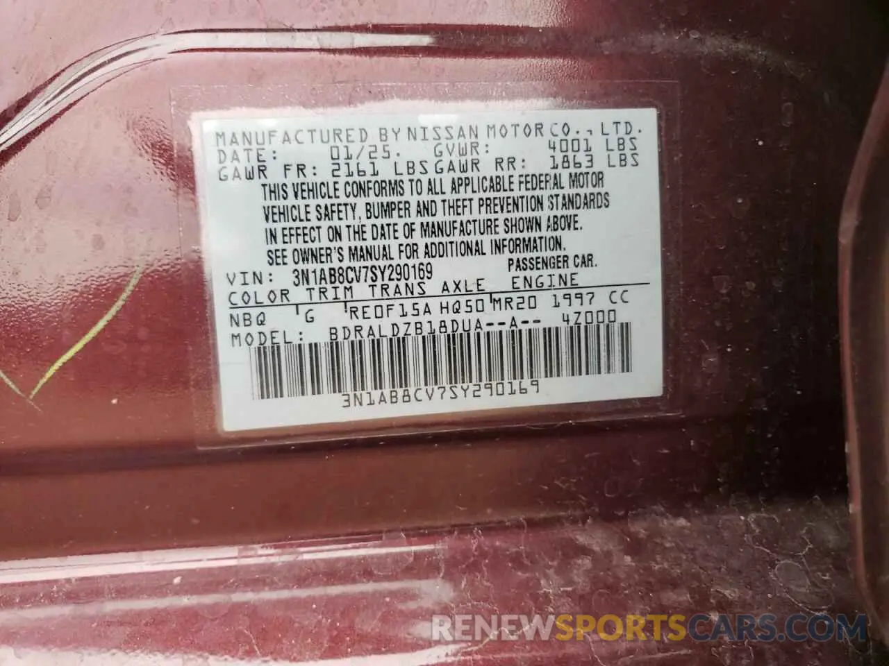 12 Photograph of a damaged car 3N1AB8CV7SY290169 NISSAN SENTRA 2025