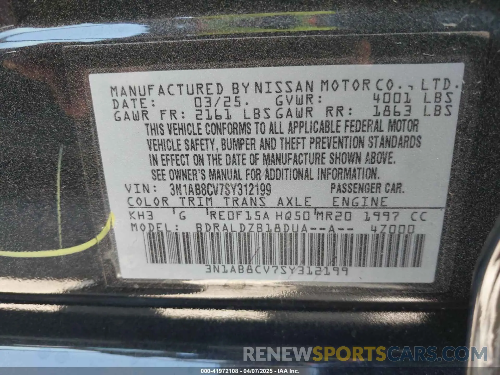 9 Photograph of a damaged car 3N1AB8CV7SY312199 NISSAN SENTRA 2025