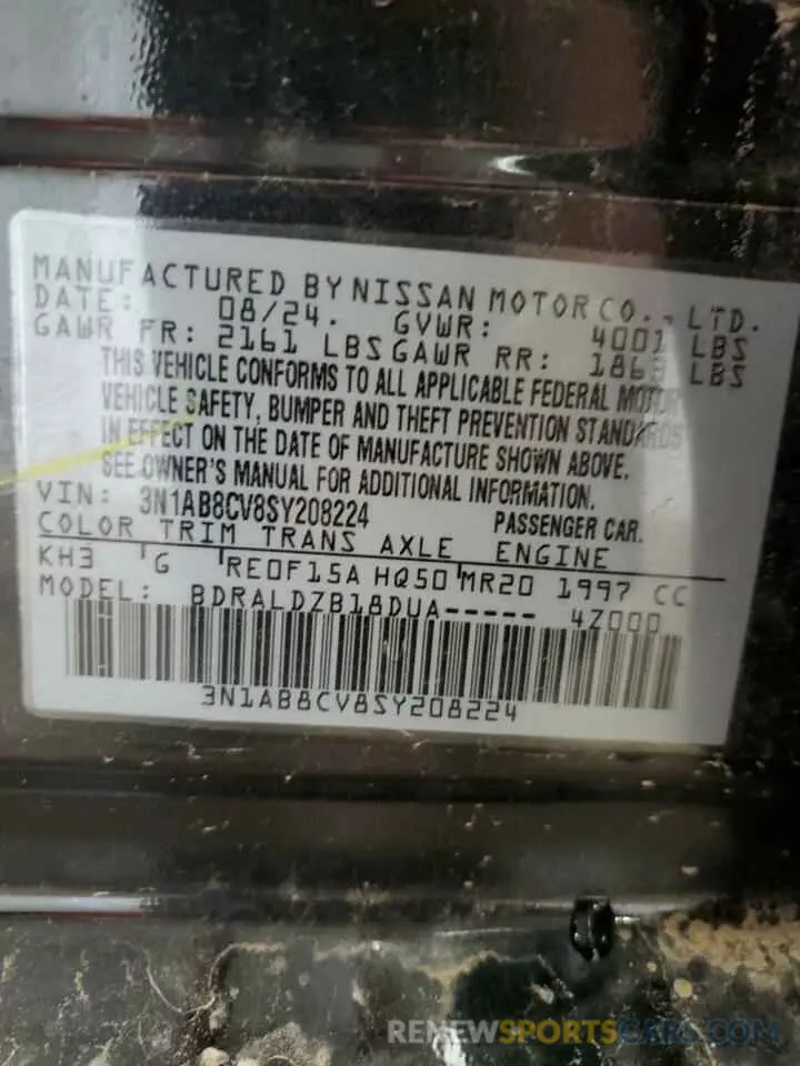 12 Photograph of a damaged car 3N1AB8CV8SY208224 NISSAN SENTRA 2025