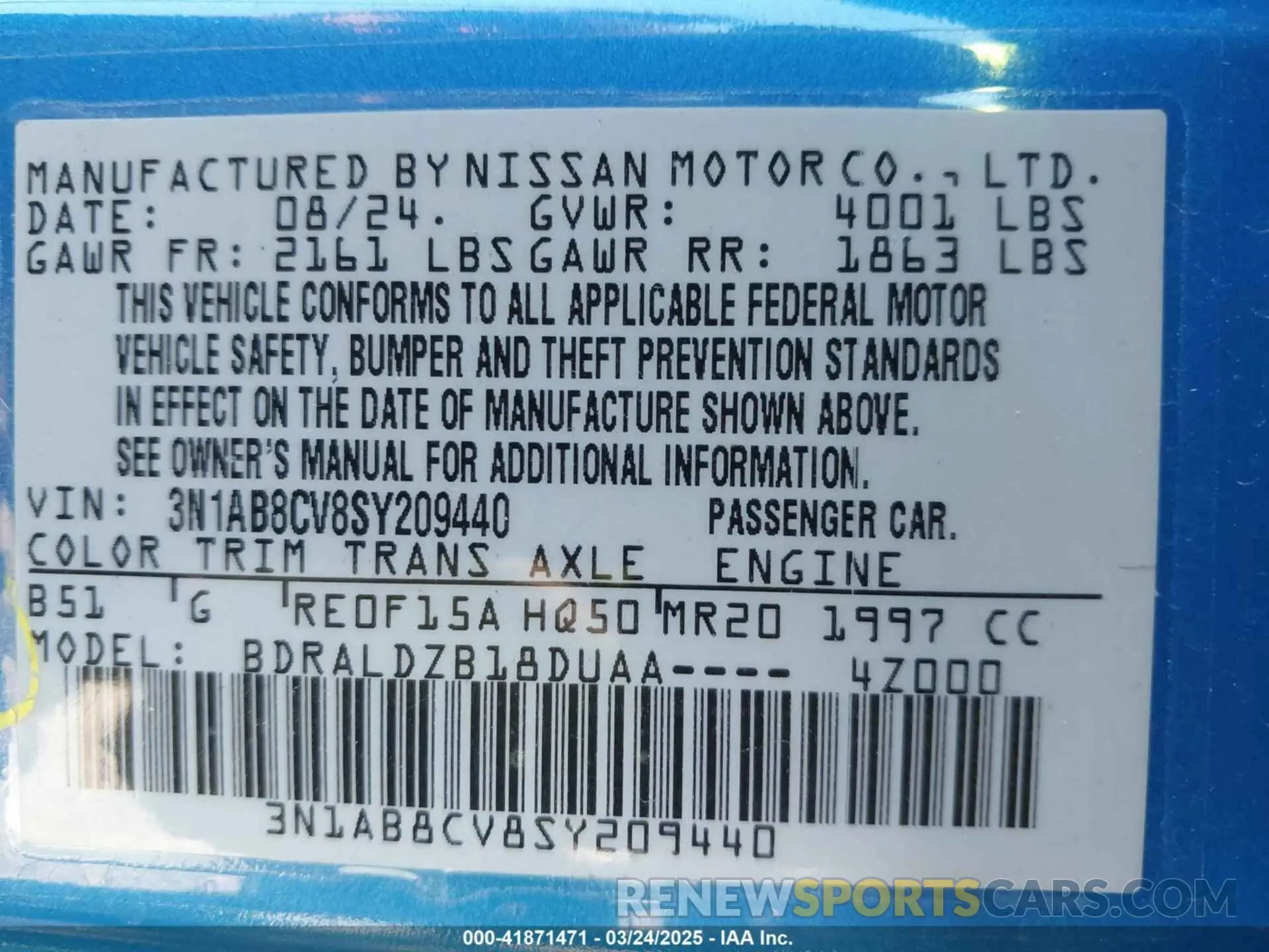 9 Photograph of a damaged car 3N1AB8CV8SY209440 NISSAN SENTRA 2025