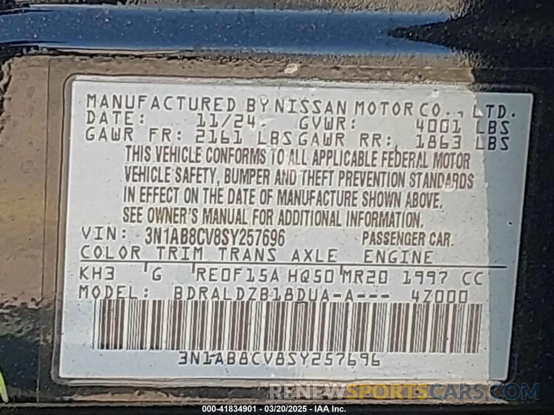 9 Photograph of a damaged car 3N1AB8CV8SY257696 NISSAN SENTRA 2025