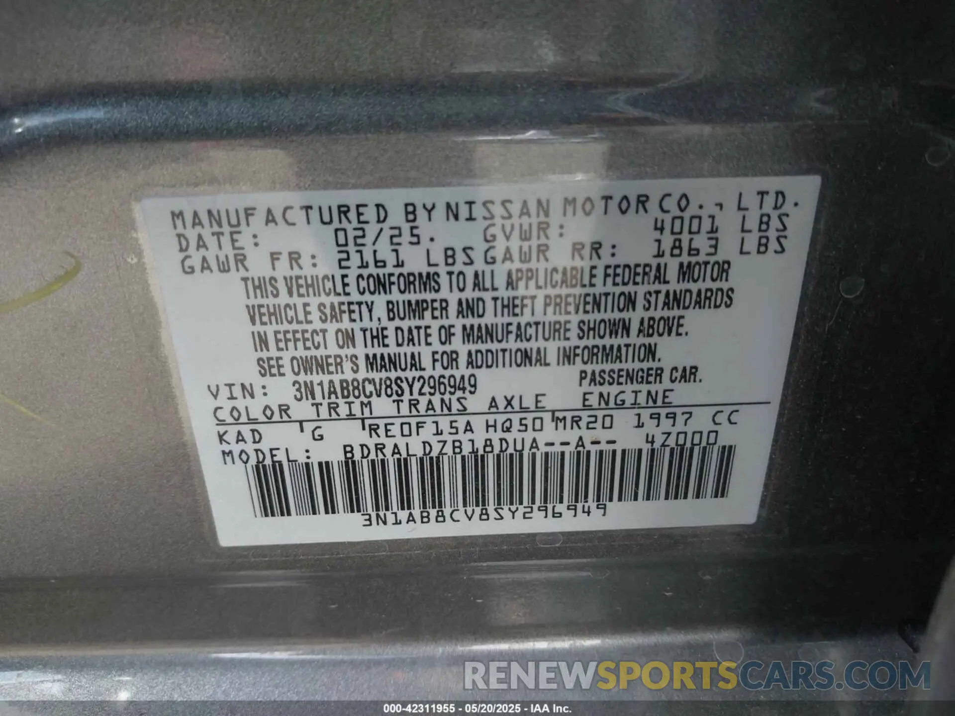 9 Photograph of a damaged car 3N1AB8CV8SY296949 NISSAN SENTRA 2025