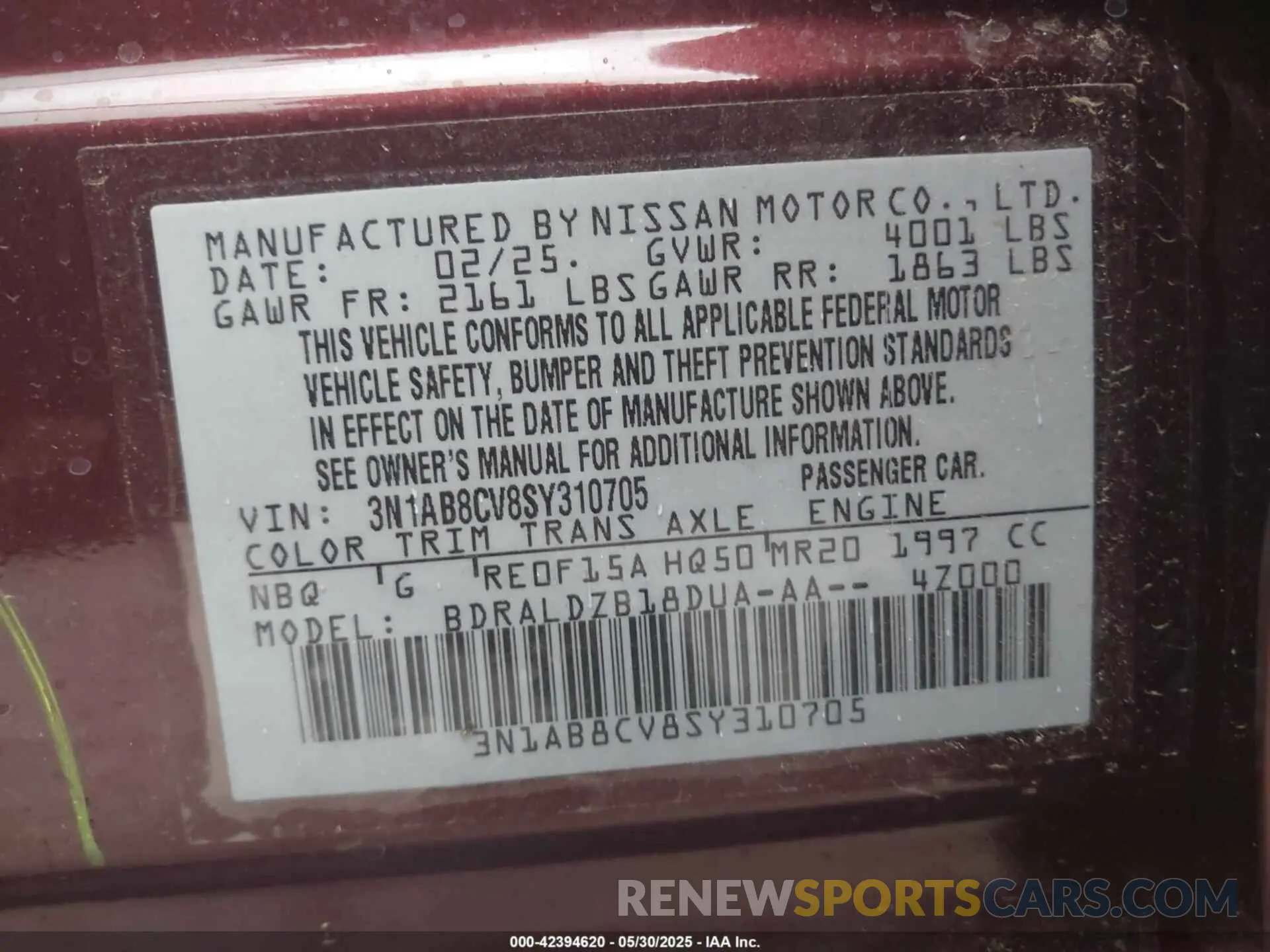 9 Photograph of a damaged car 3N1AB8CV8SY310705 NISSAN SENTRA 2025