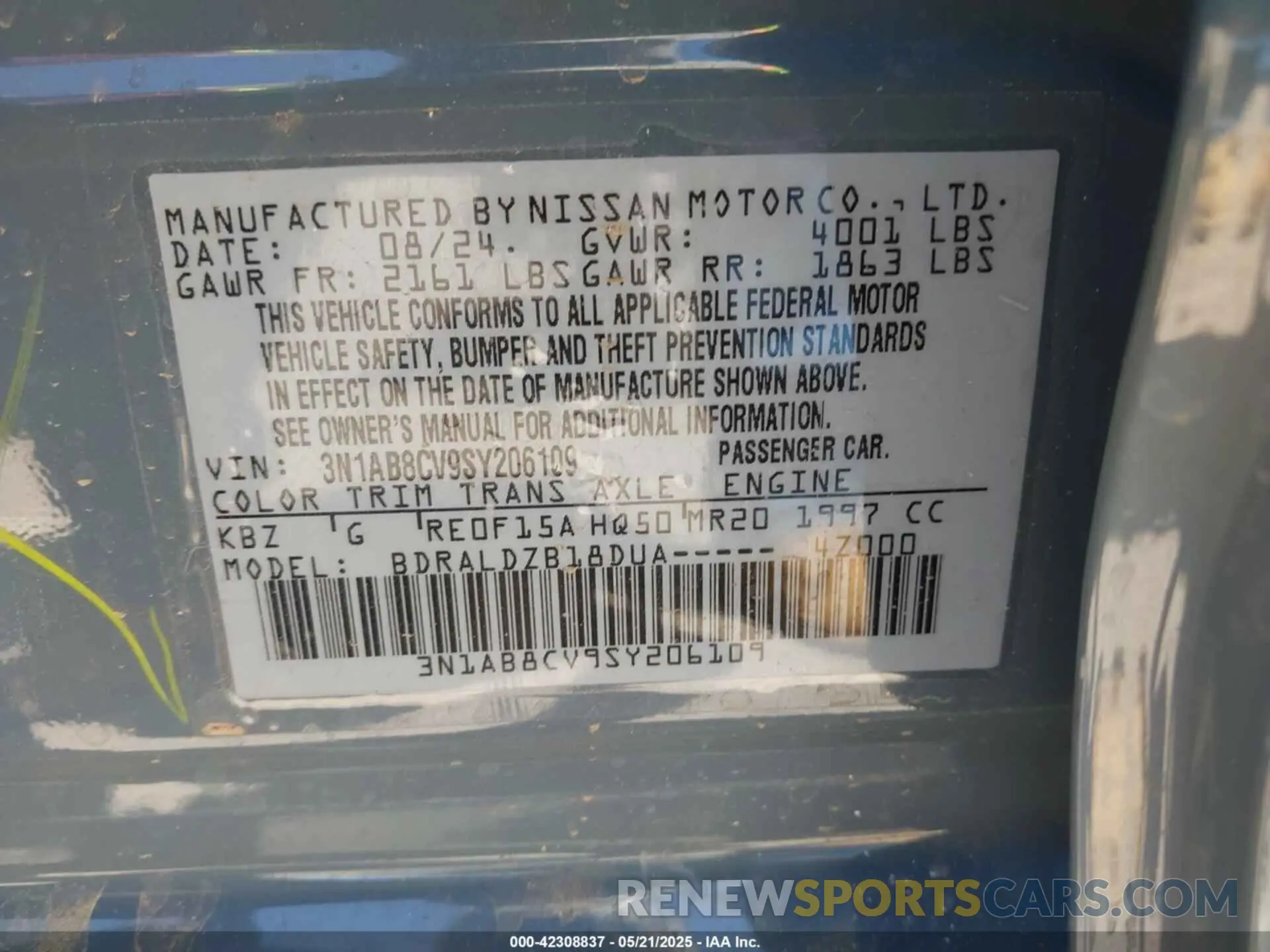 9 Photograph of a damaged car 3N1AB8CV9SY206109 NISSAN SENTRA 2025
