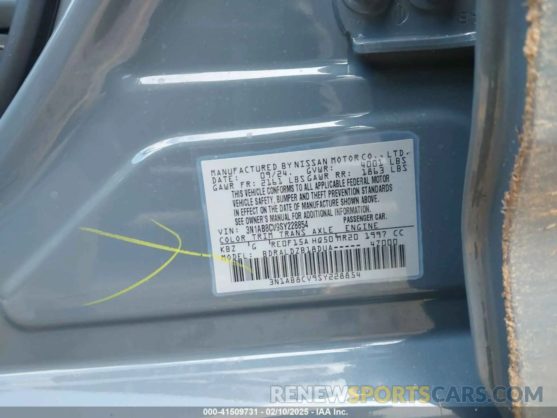 9 Photograph of a damaged car 3N1AB8CV9SY228854 NISSAN SENTRA 2025