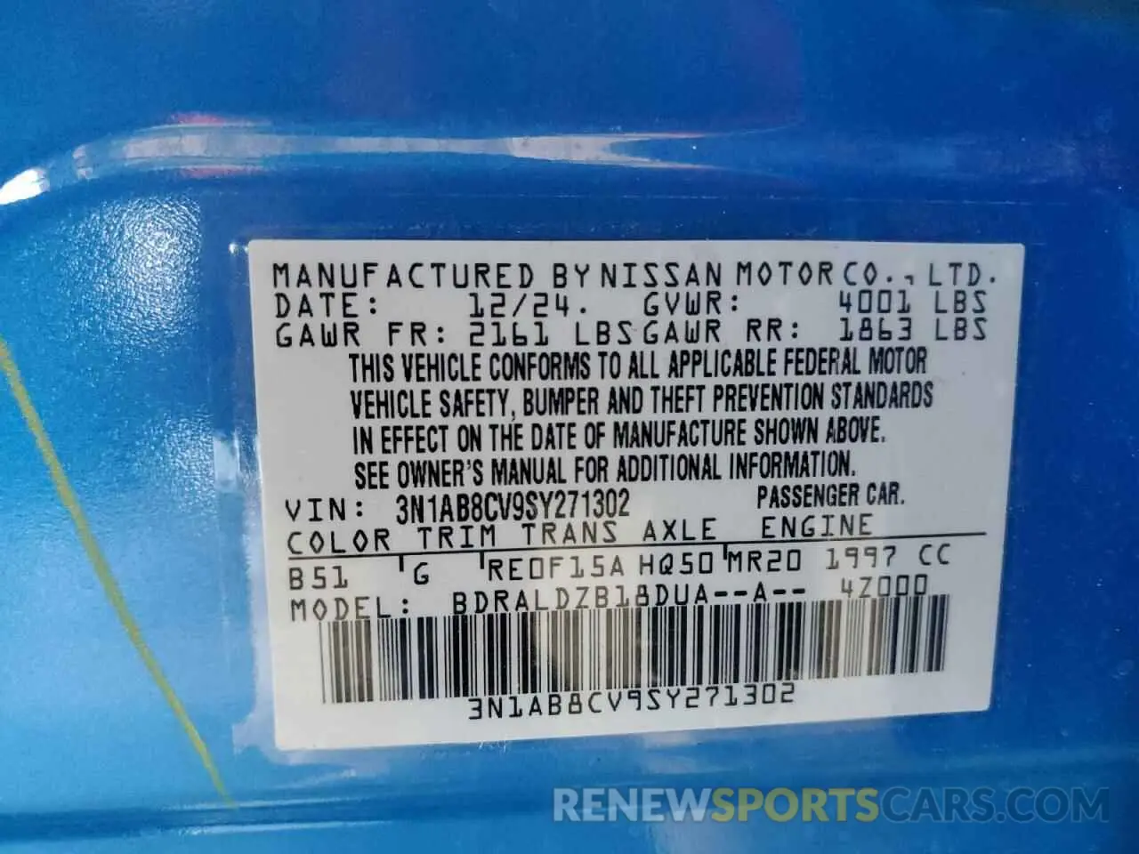 12 Photograph of a damaged car 3N1AB8CV9SY271302 NISSAN SENTRA 2025