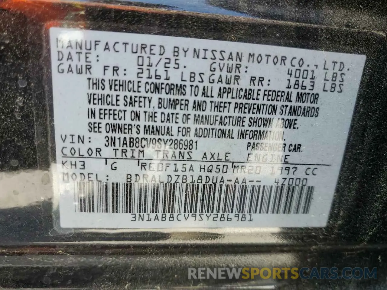 12 Photograph of a damaged car 3N1AB8CV9SY286981 NISSAN SENTRA 2025