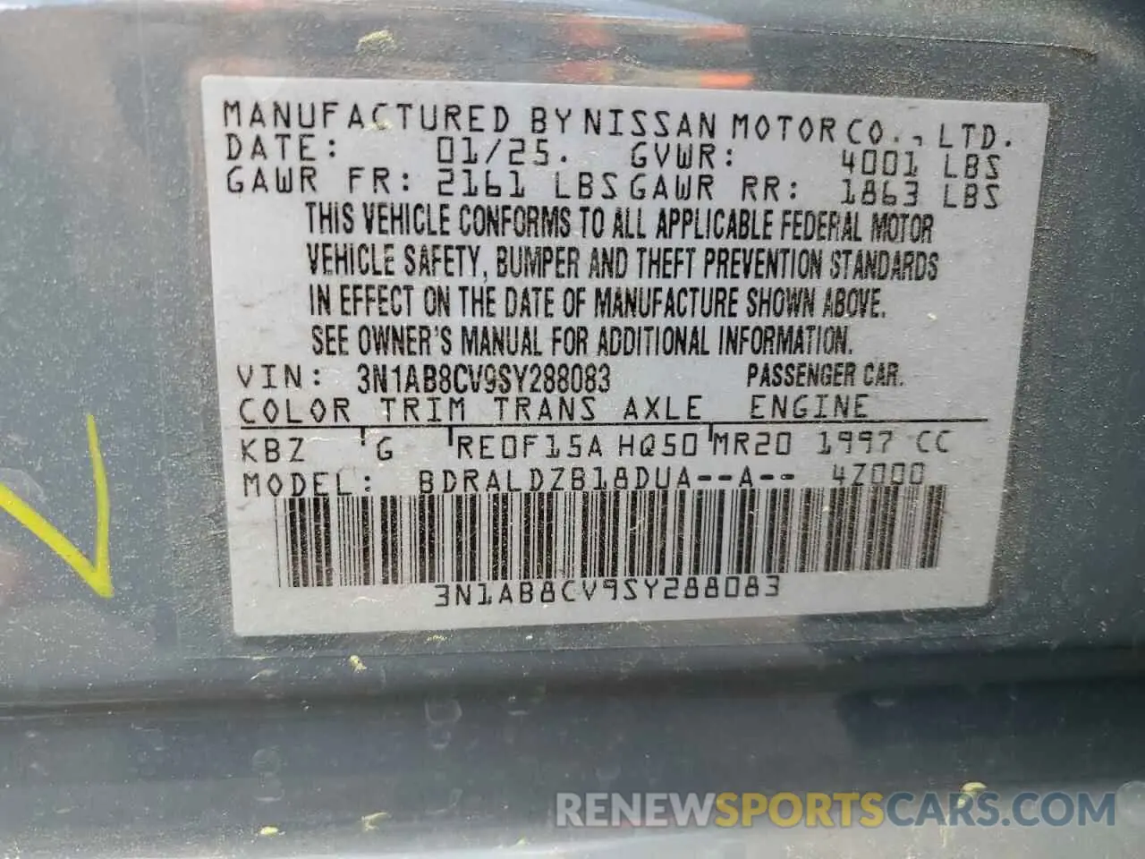 13 Photograph of a damaged car 3N1AB8CV9SY288083 NISSAN SENTRA 2025