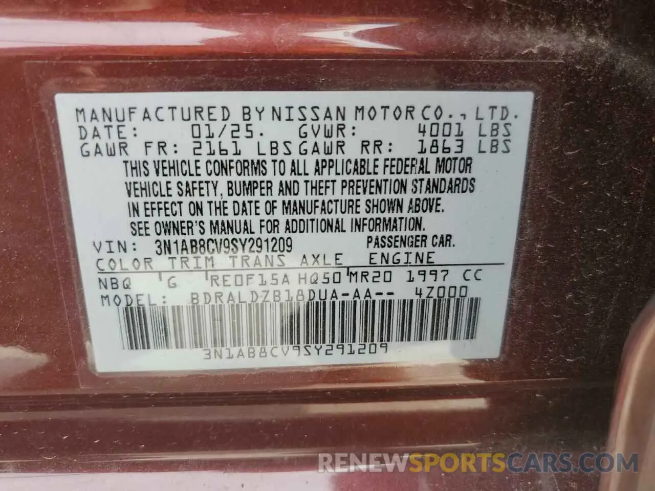 13 Photograph of a damaged car 3N1AB8CV9SY291209 NISSAN SENTRA 2025