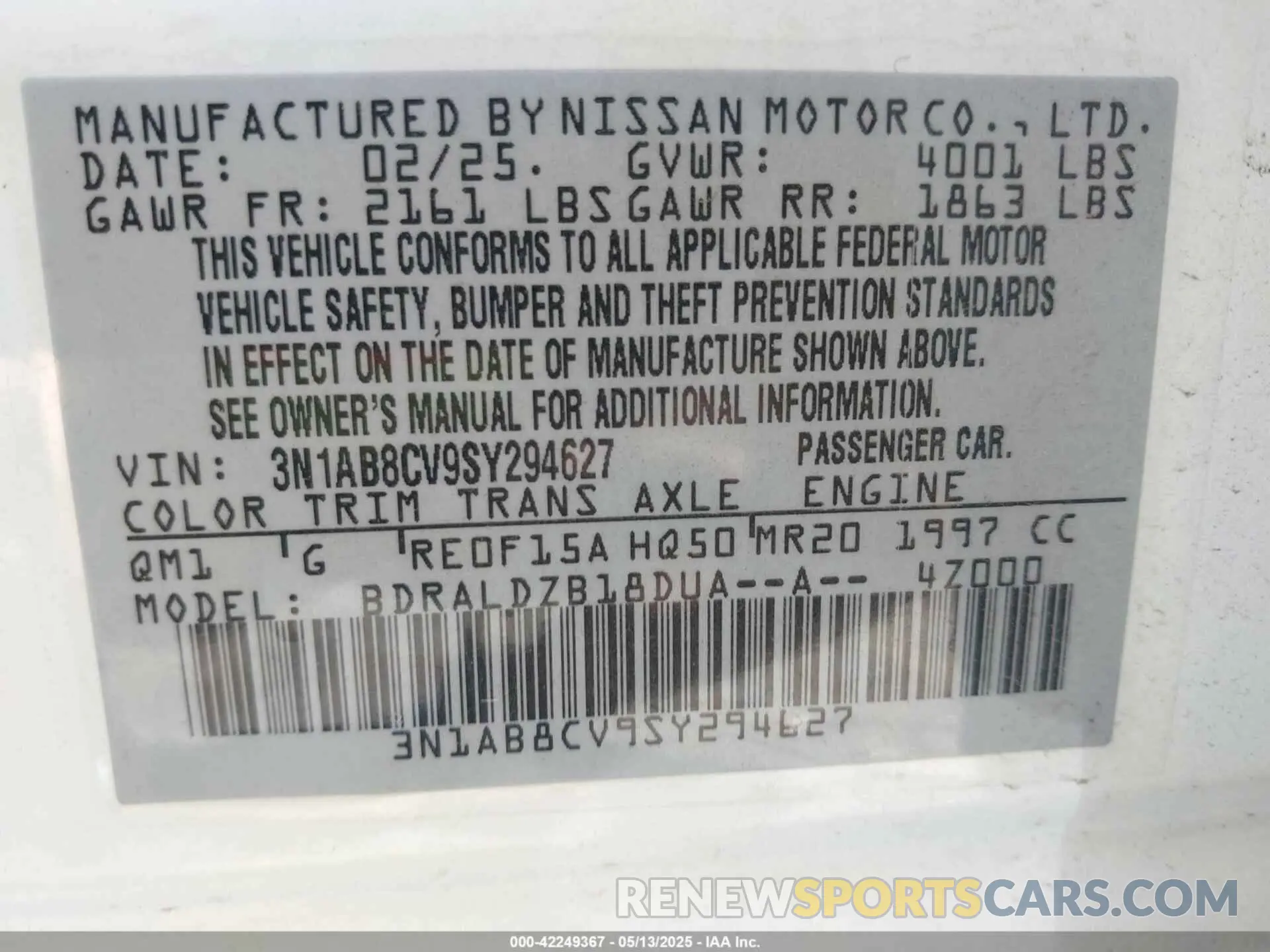9 Photograph of a damaged car 3N1AB8CV9SY294627 NISSAN SENTRA 2025