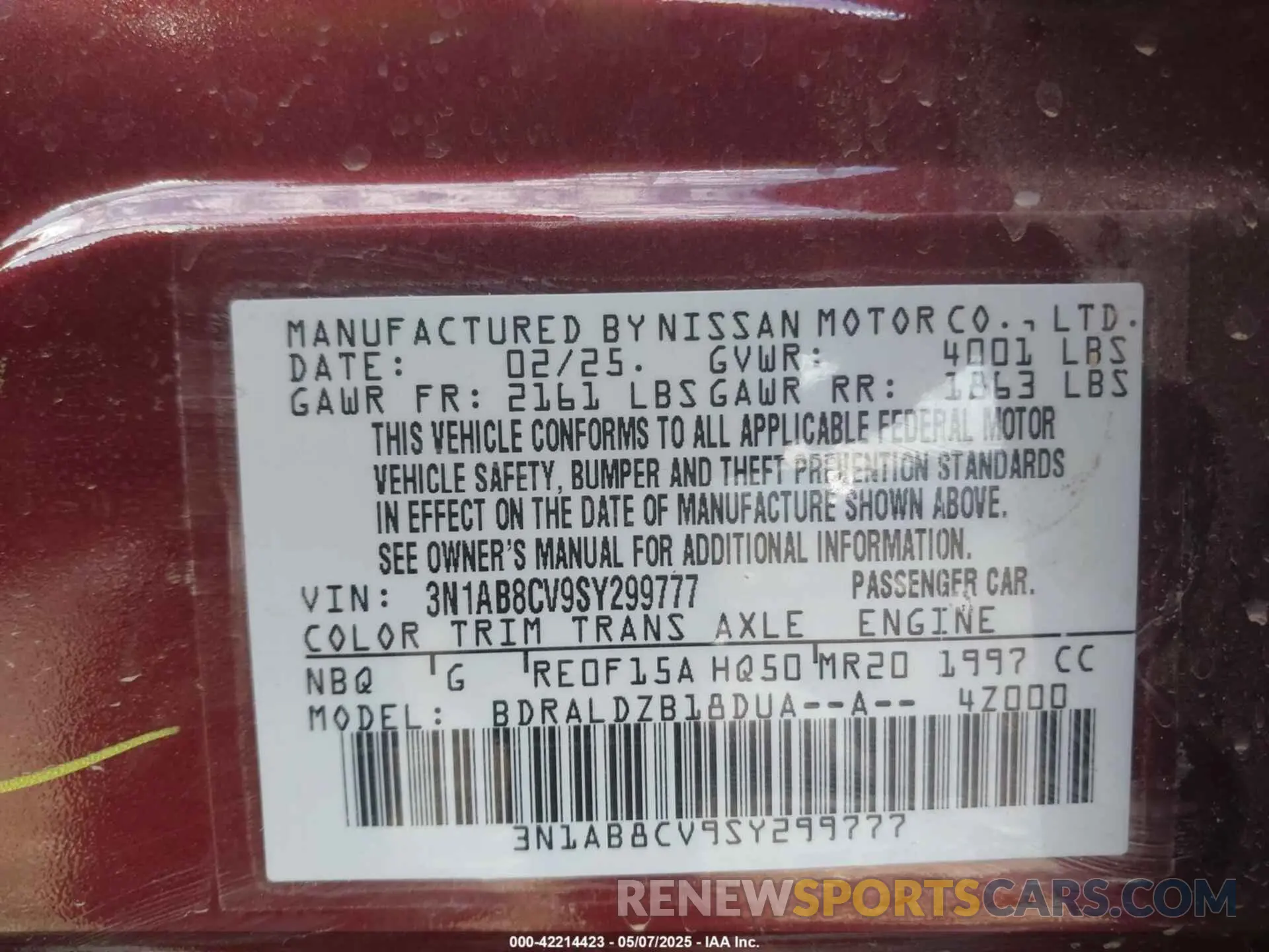 9 Photograph of a damaged car 3N1AB8CV9SY299777 NISSAN SENTRA 2025