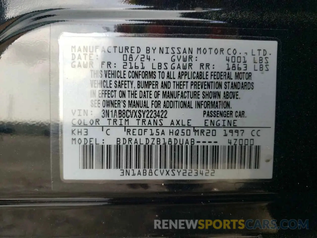 12 Photograph of a damaged car 3N1AB8CVXSY223422 NISSAN SENTRA 2025