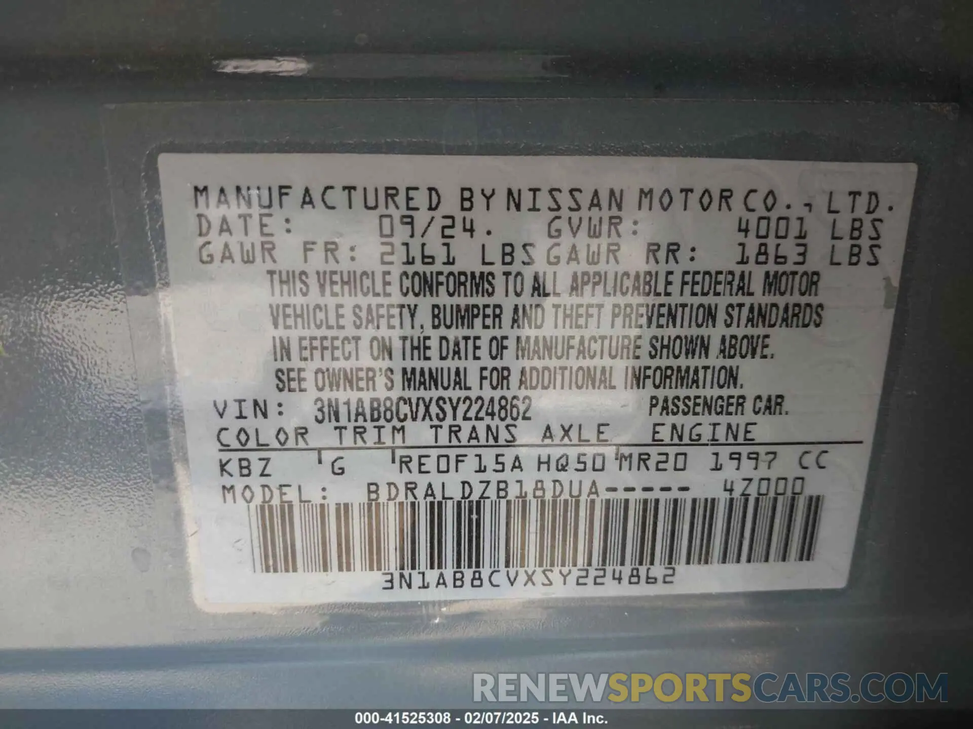 9 Photograph of a damaged car 3N1AB8CVXSY224862 NISSAN SENTRA 2025