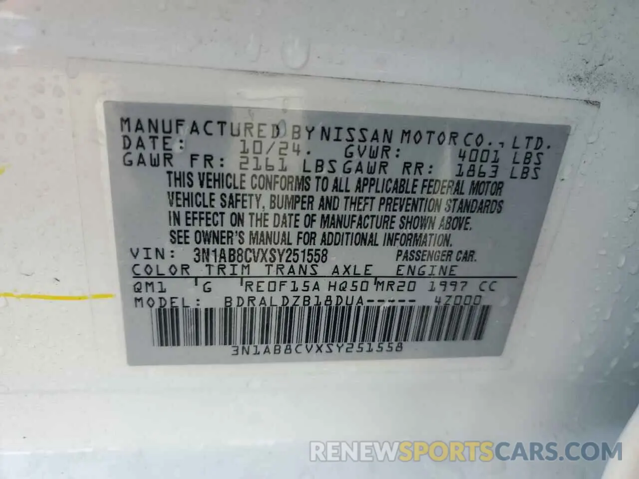 13 Photograph of a damaged car 3N1AB8CVXSY251558 NISSAN SENTRA 2025