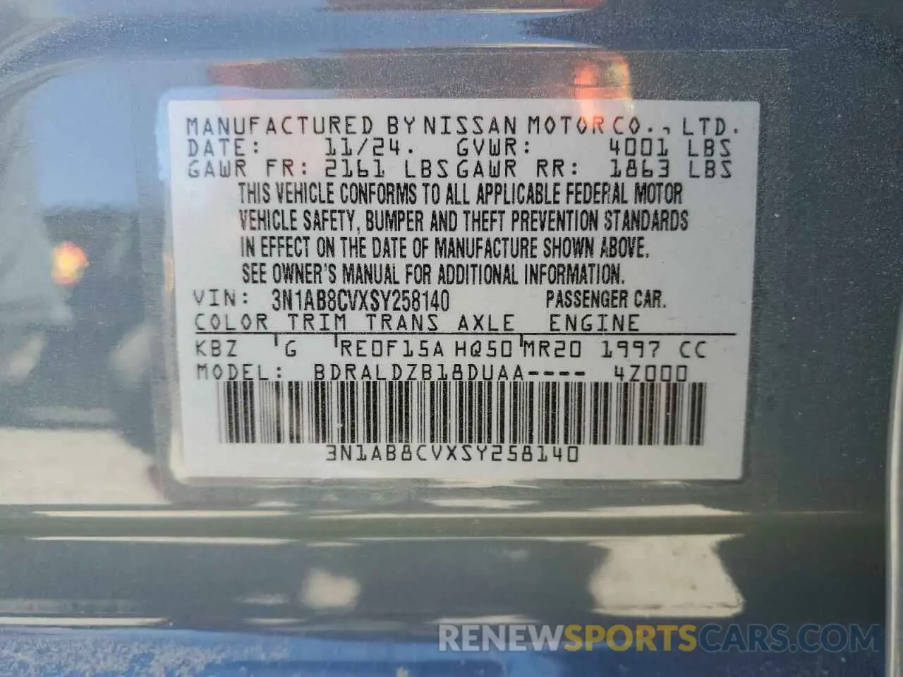 13 Photograph of a damaged car 3N1AB8CVXSY258140 NISSAN SENTRA 2025