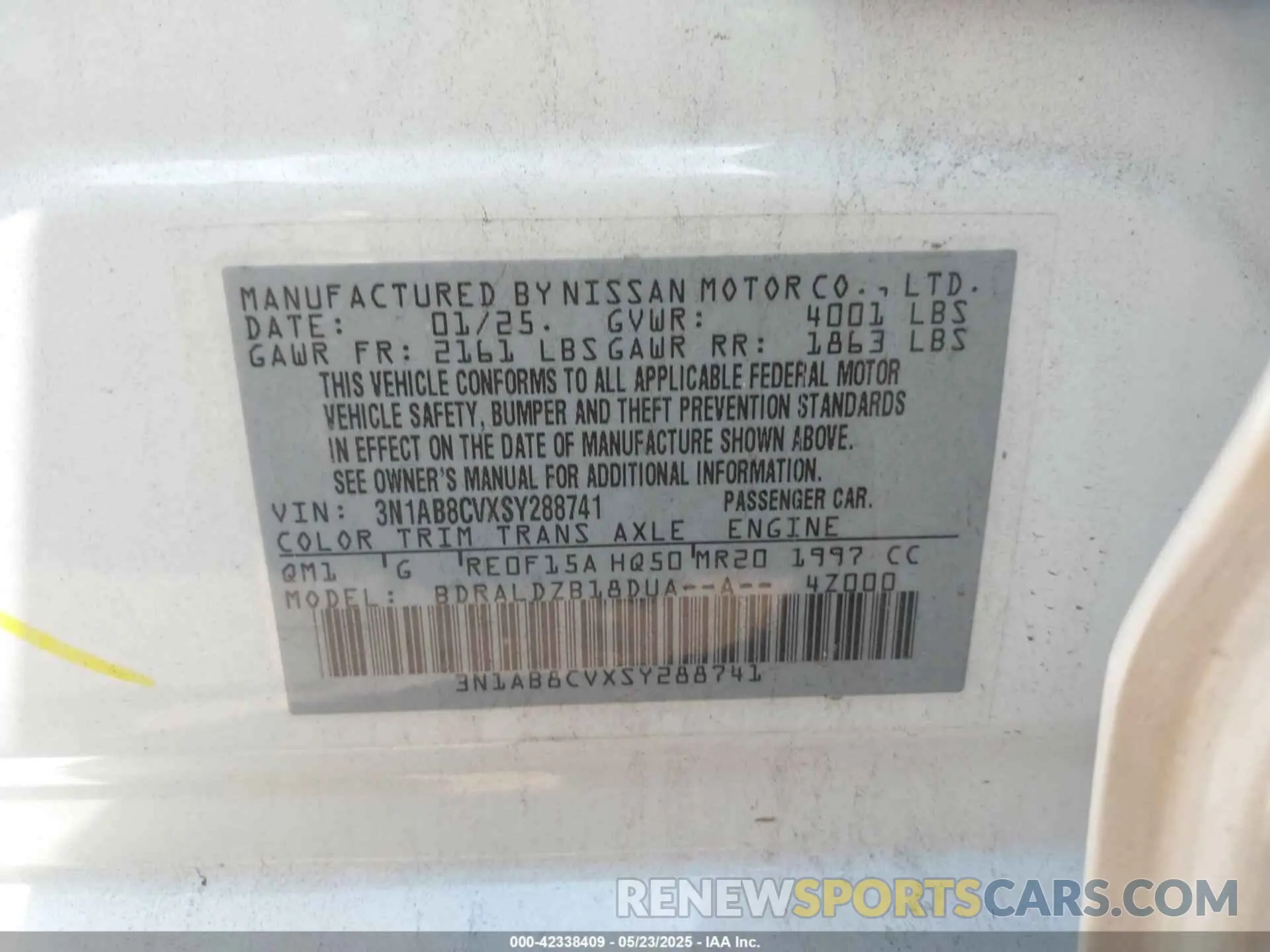 9 Photograph of a damaged car 3N1AB8CVXSY288741 NISSAN SENTRA 2025