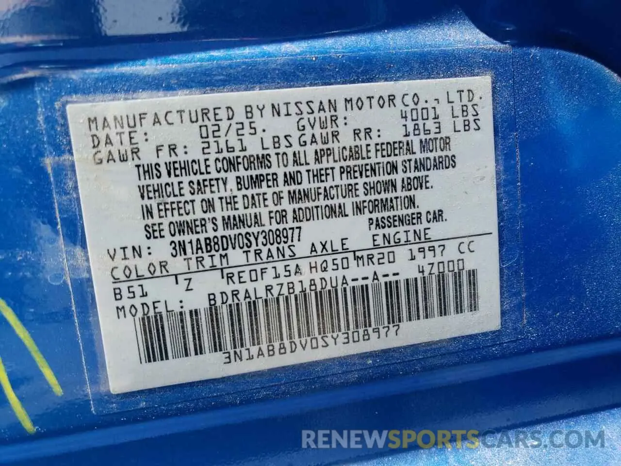13 Photograph of a damaged car 3N1AB8DV0SY308977 NISSAN SENTRA 2025