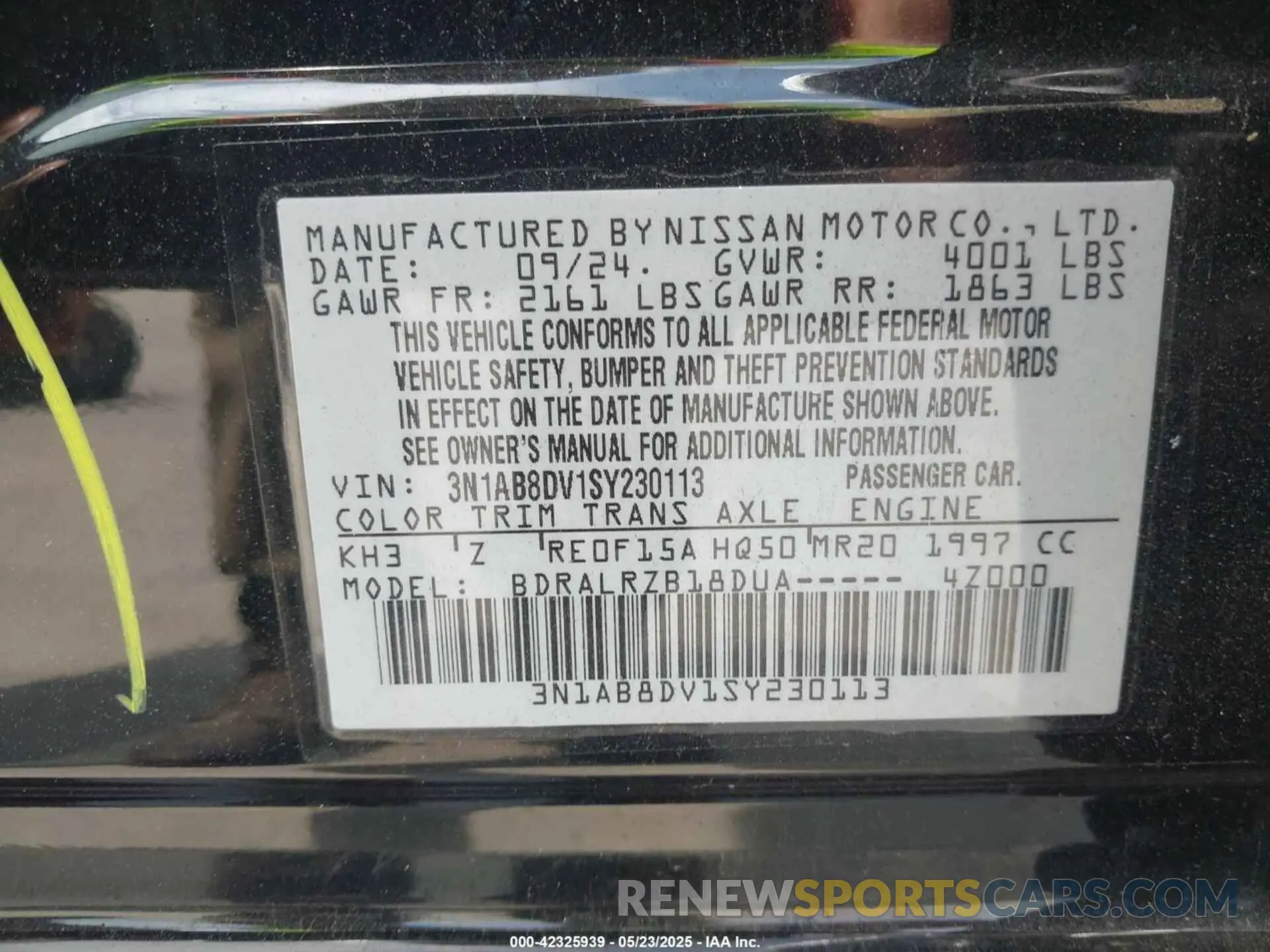 9 Photograph of a damaged car 3N1AB8DV1SY230113 NISSAN SENTRA 2025