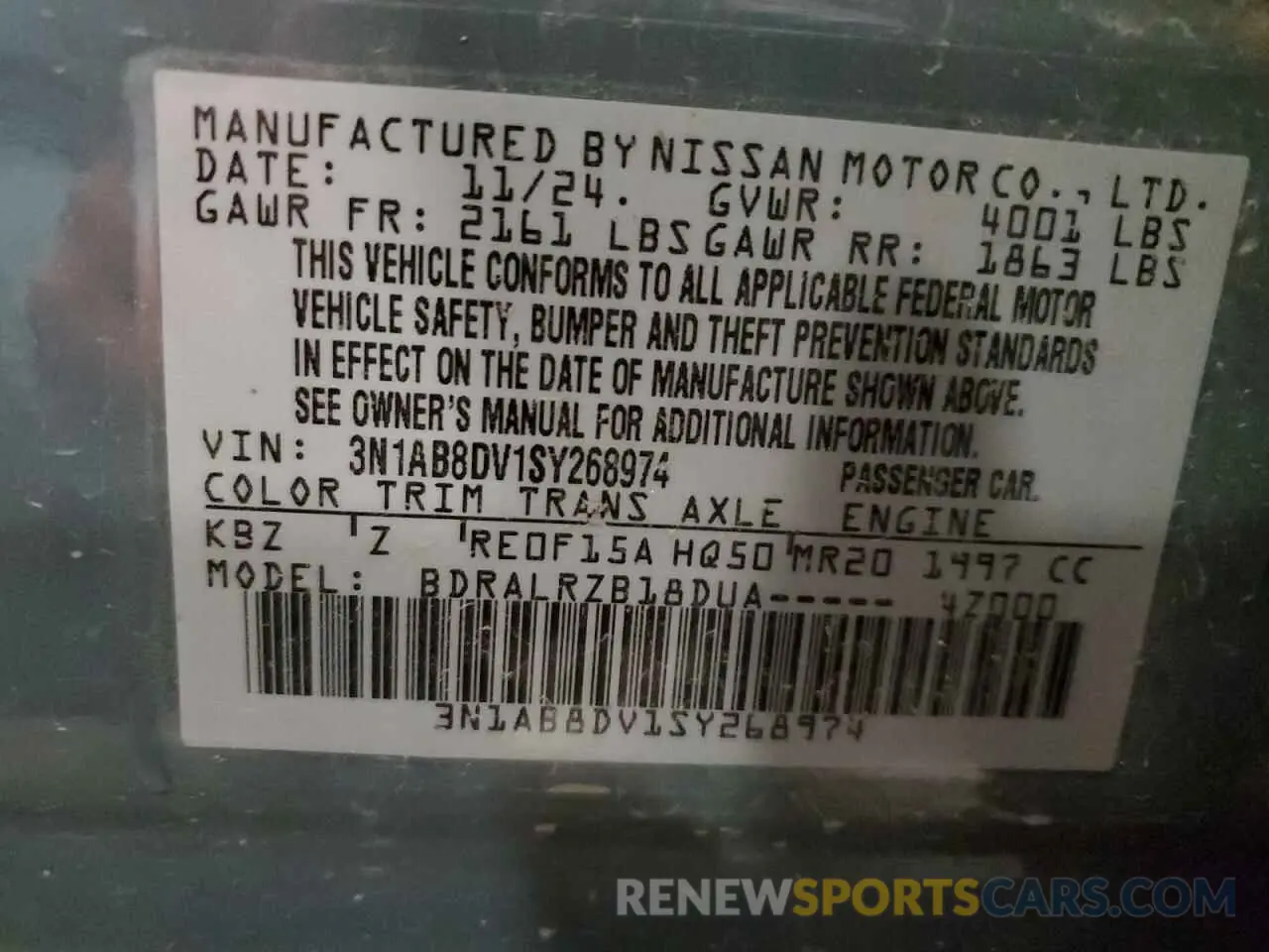 12 Photograph of a damaged car 3N1AB8DV1SY268974 NISSAN SENTRA 2025