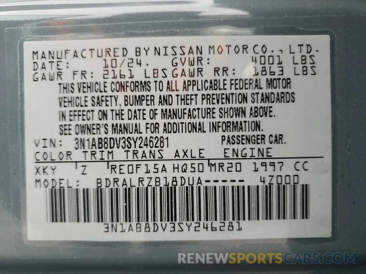 13 Photograph of a damaged car 3N1AB8DV3SY246281 NISSAN SENTRA 2025