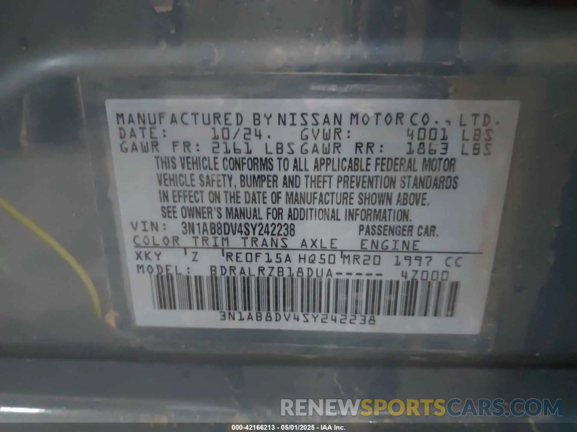 9 Photograph of a damaged car 3N1AB8DV4SY242238 NISSAN SENTRA 2025