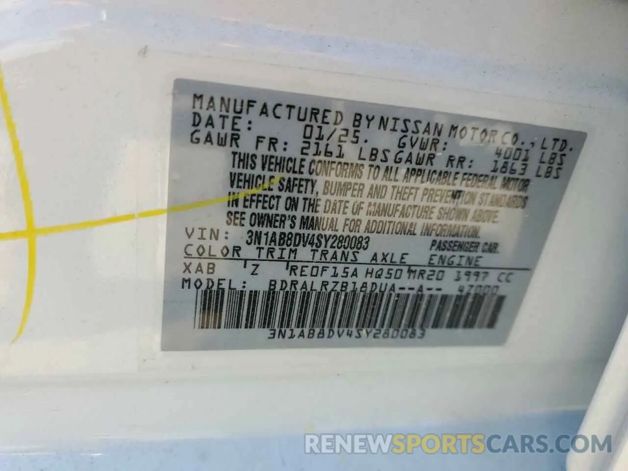 12 Photograph of a damaged car 3N1AB8DV4SY280083 NISSAN SENTRA 2025