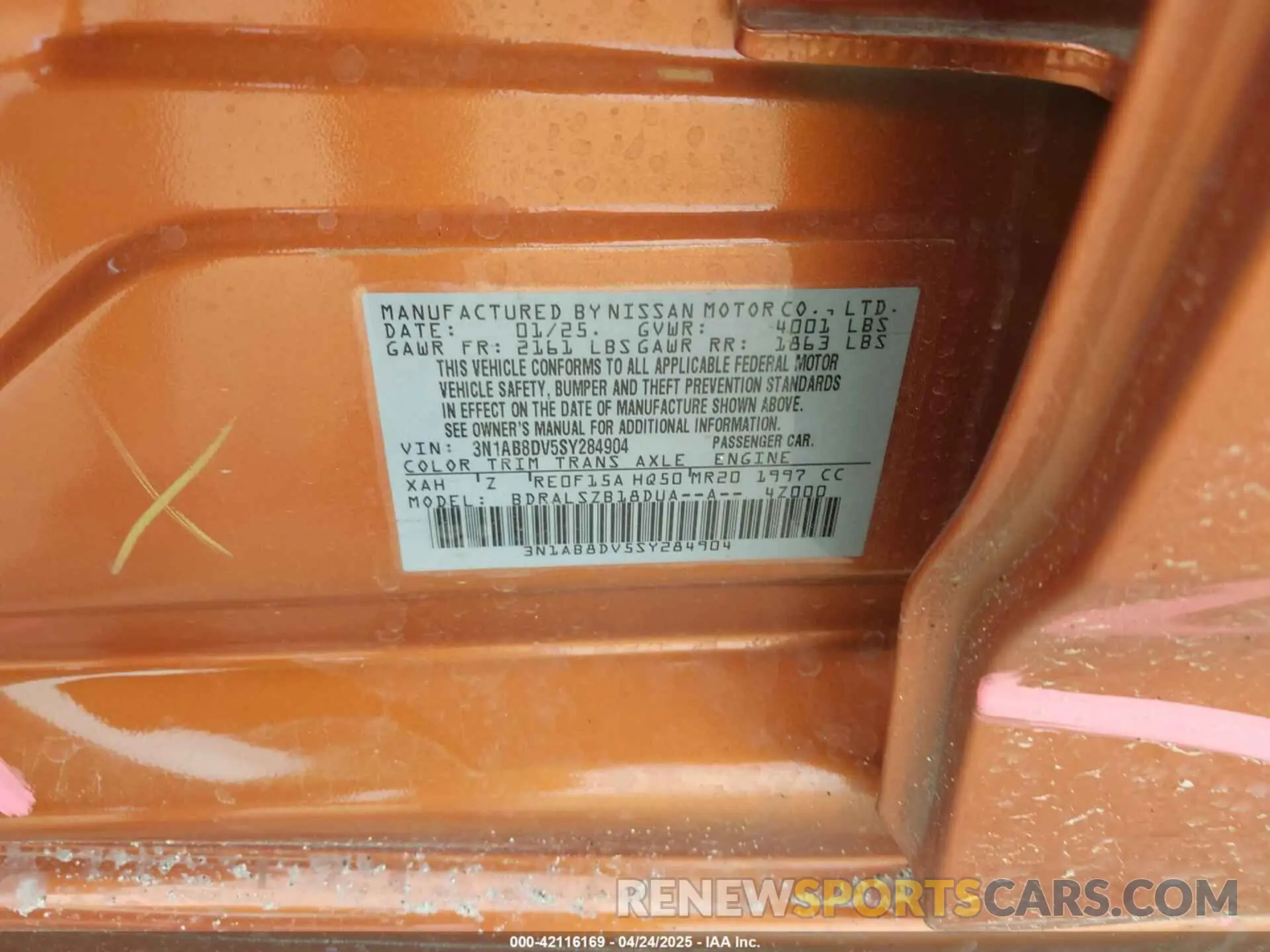 9 Photograph of a damaged car 3N1AB8DV5SY284904 NISSAN SENTRA 2025