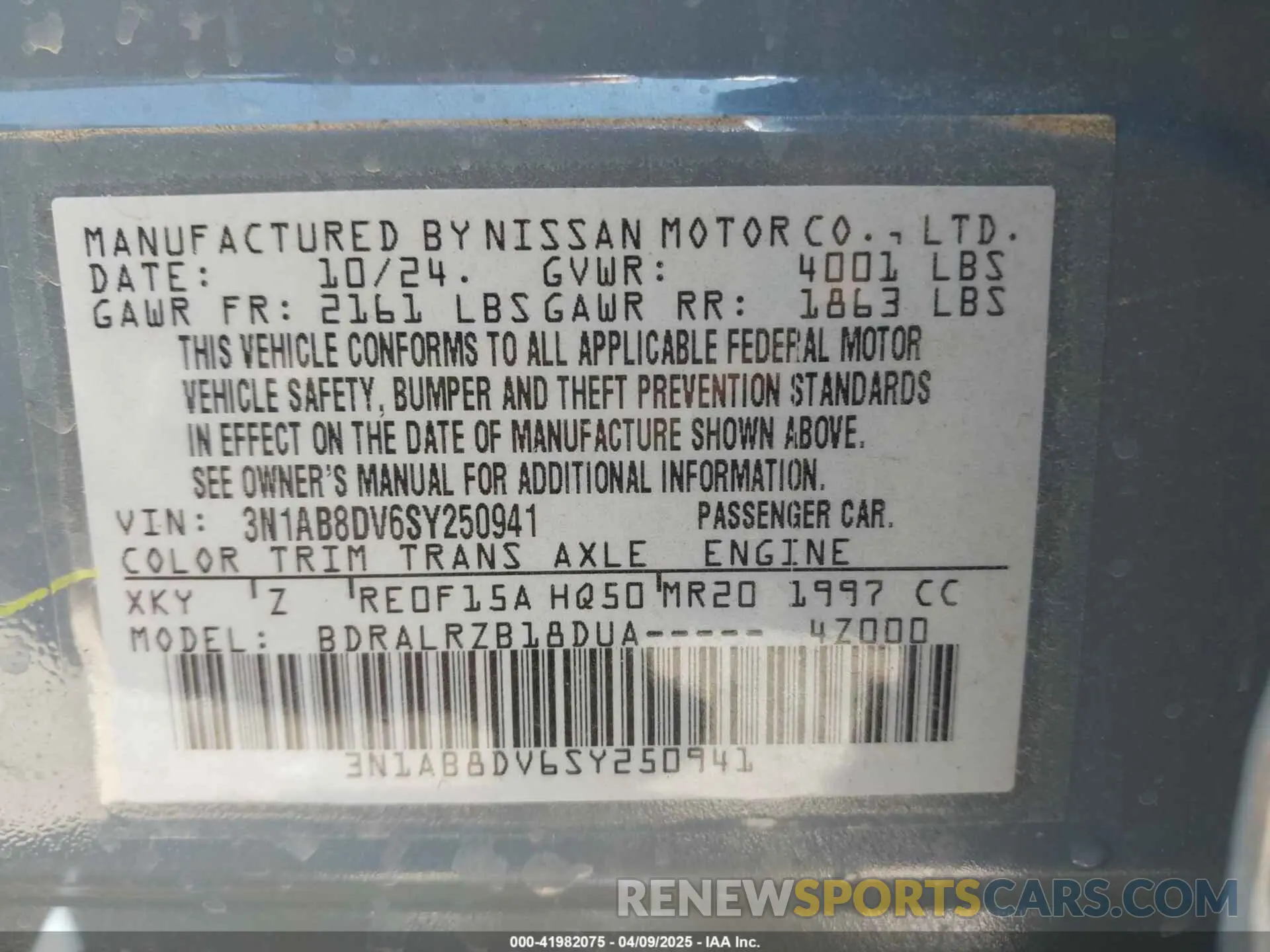 9 Photograph of a damaged car 3N1AB8DV6SY250941 NISSAN SENTRA 2025