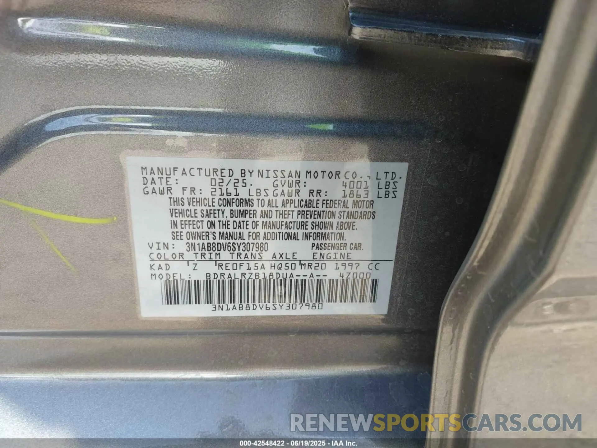 9 Photograph of a damaged car 3N1AB8DV6SY307980 NISSAN SENTRA 2025