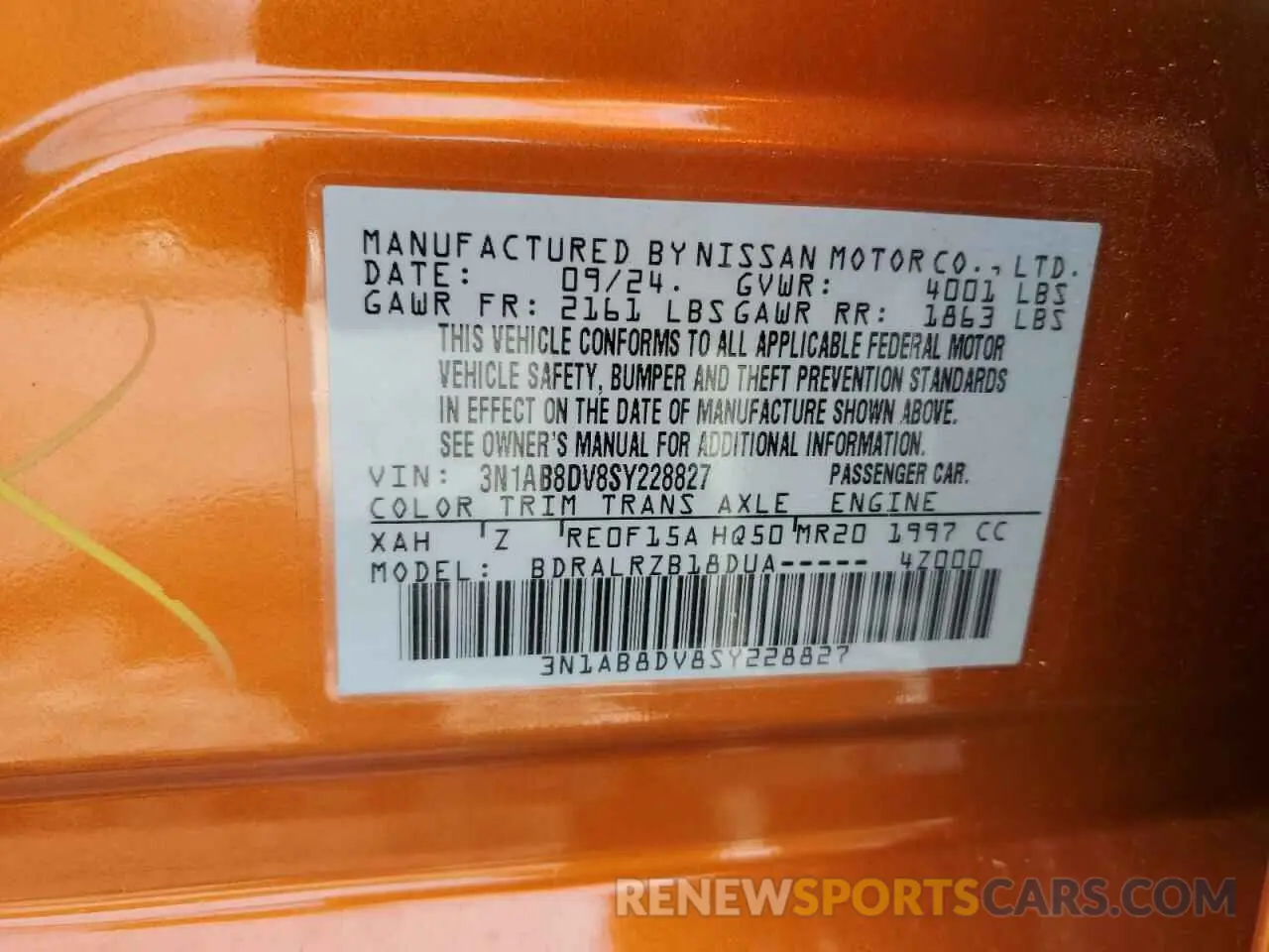 14 Photograph of a damaged car 3N1AB8DV8SY228827 NISSAN SENTRA 2025
