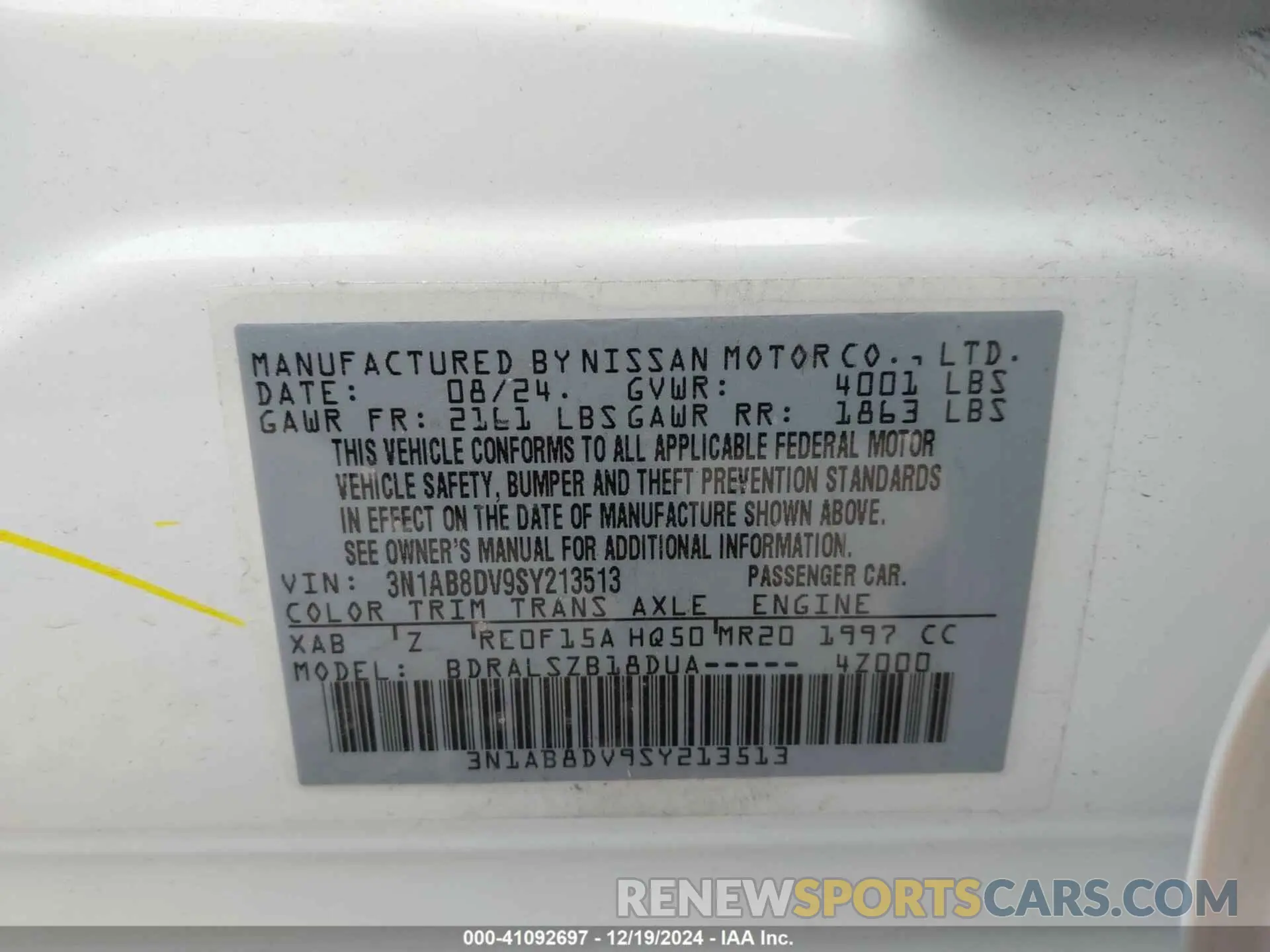 9 Photograph of a damaged car 3N1AB8DV9SY213513 NISSAN SENTRA 2025