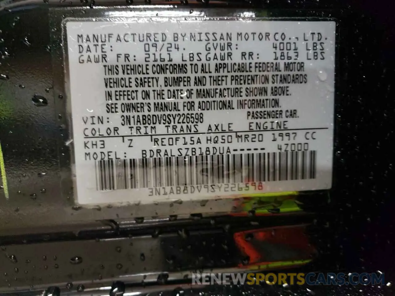 13 Photograph of a damaged car 3N1AB8DV9SY226598 NISSAN SENTRA 2025