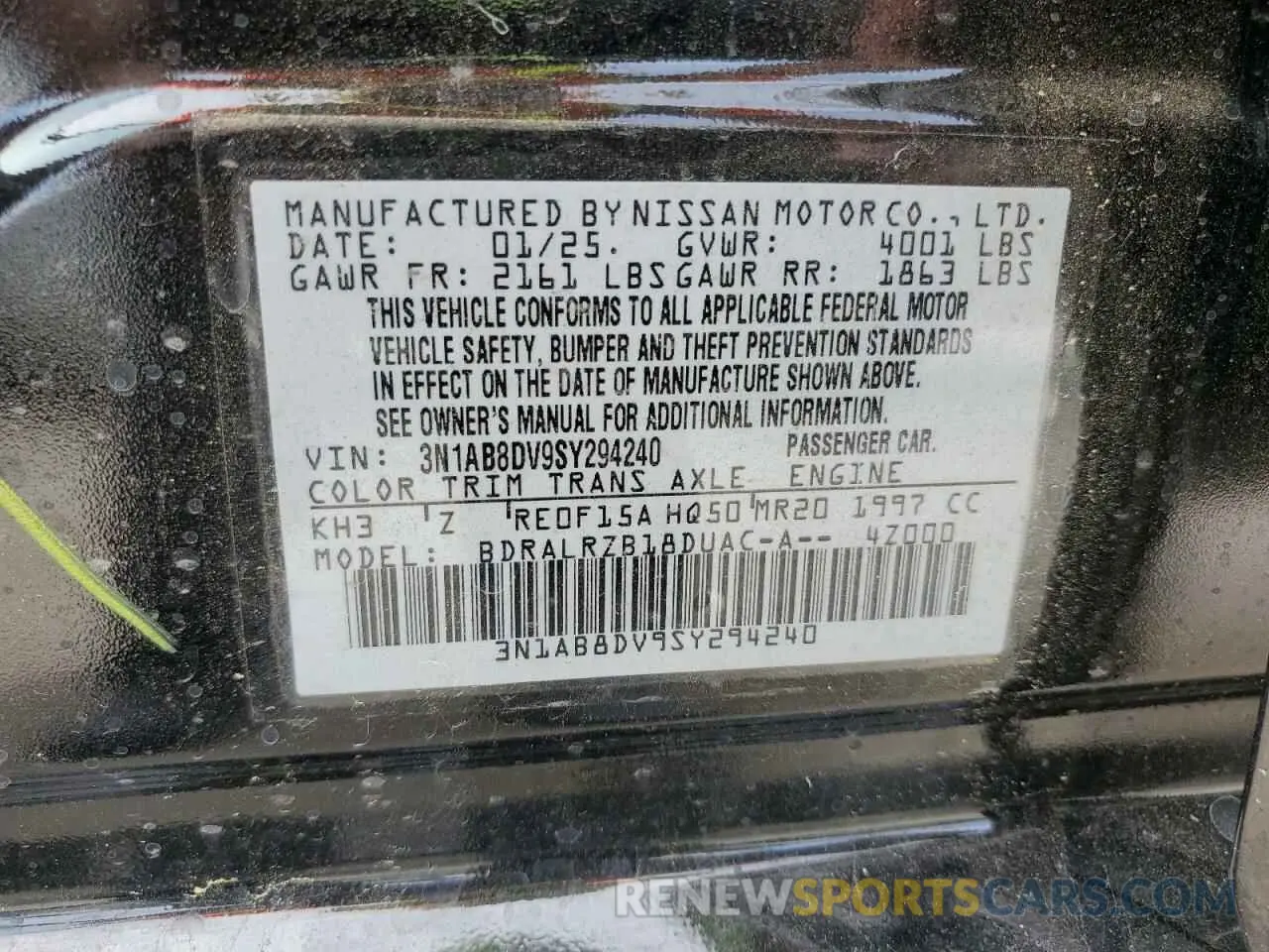 12 Photograph of a damaged car 3N1AB8DV9SY294240 NISSAN SENTRA 2025