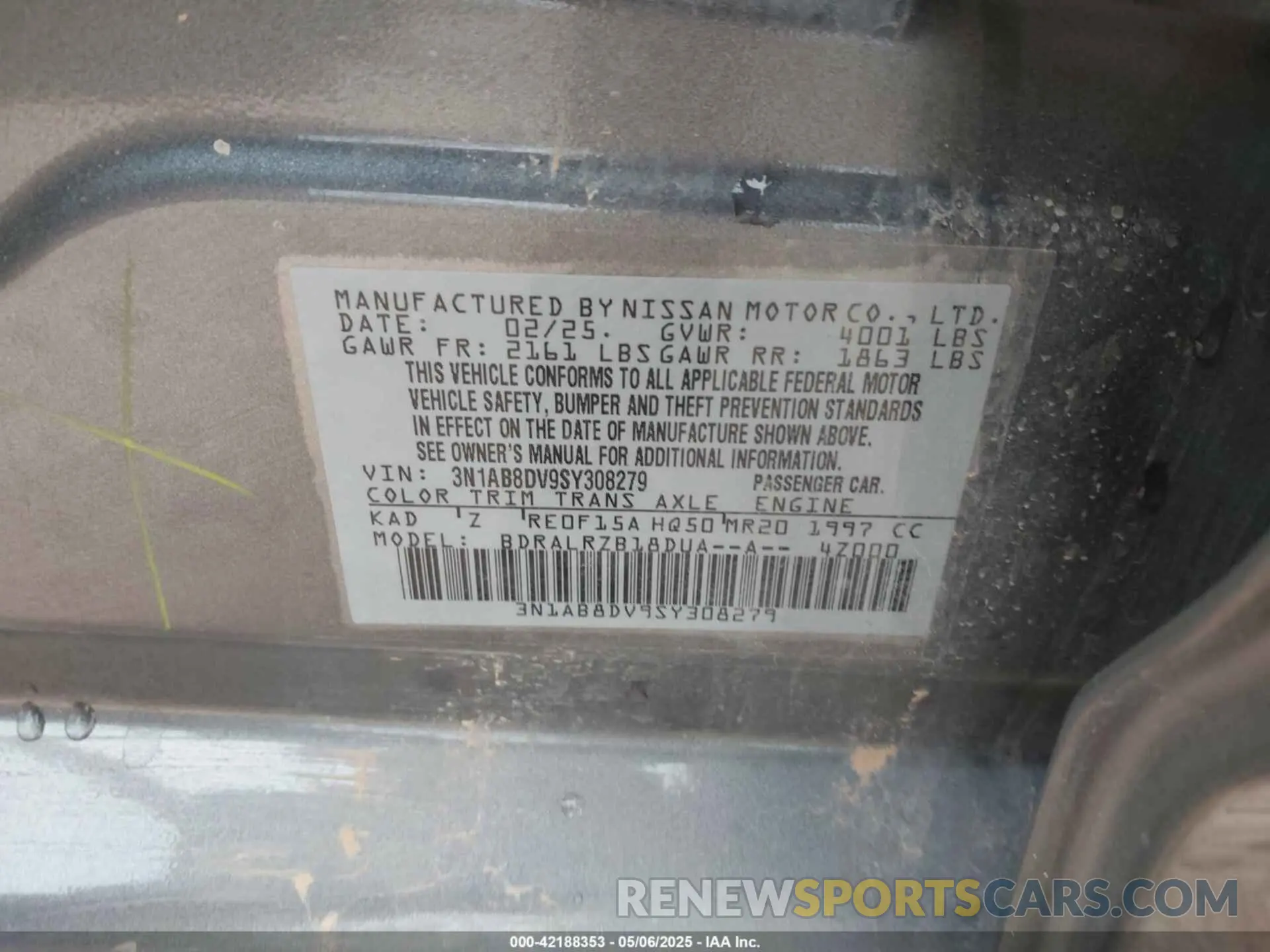 9 Photograph of a damaged car 3N1AB8DV9SY308279 NISSAN SENTRA 2025