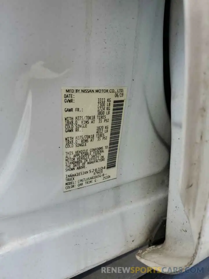 14 Photograph of a damaged car 1N6AA1E51KN526104 NISSAN TITAN 2019