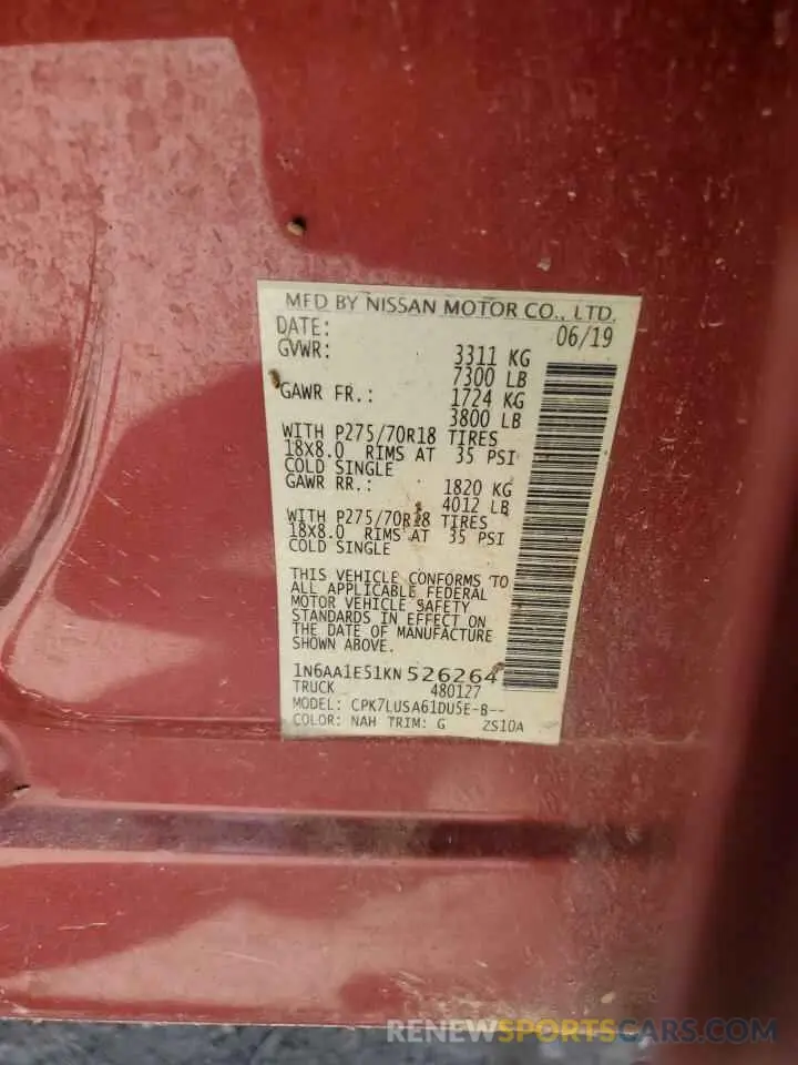 12 Photograph of a damaged car 1N6AA1E51KN526264 NISSAN TITAN 2019