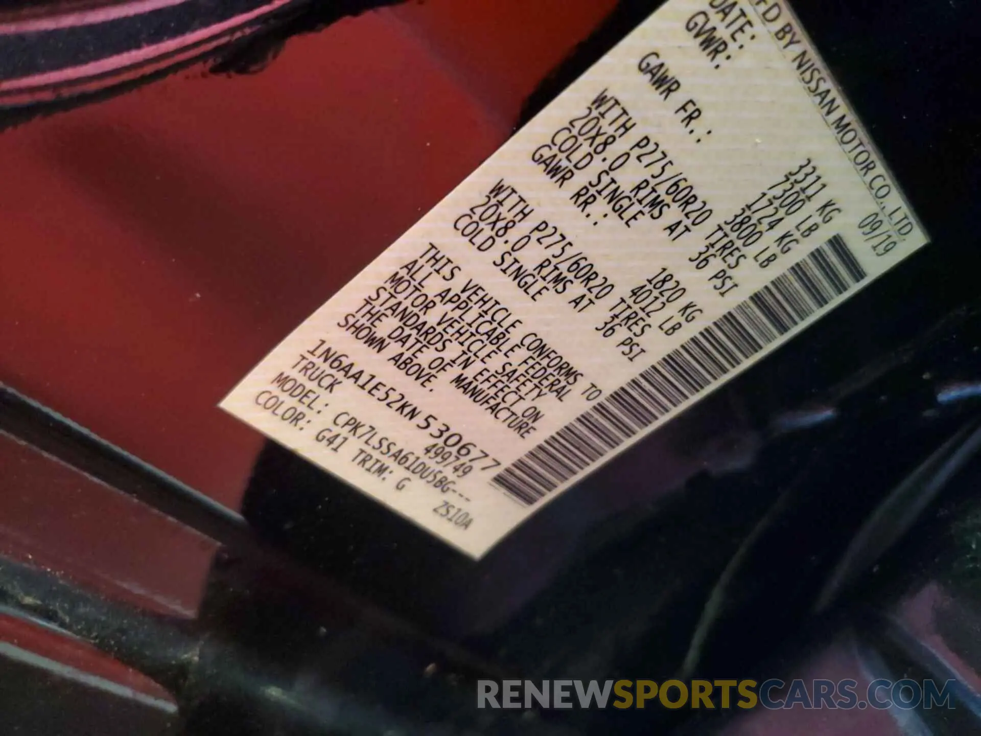 17 Photograph of a damaged car 1N6AA1E52KN530677 NISSAN TITAN 2019