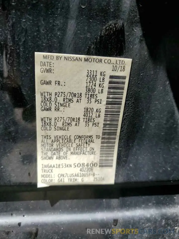 13 Photograph of a damaged car 1N6AA1E53KN508400 NISSAN TITAN 2019