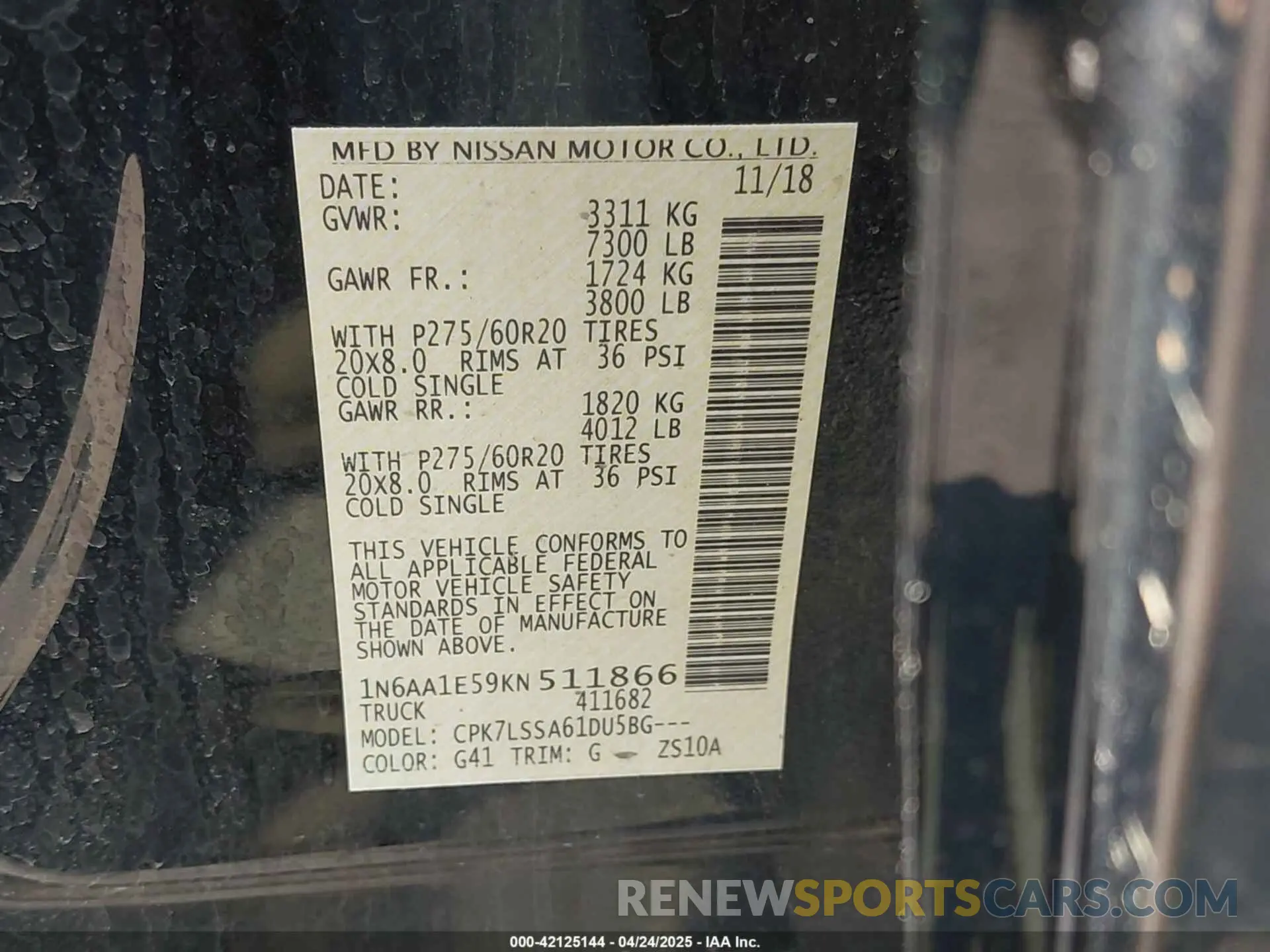 9 Photograph of a damaged car 1N6AA1E59KN511866 NISSAN TITAN 2019