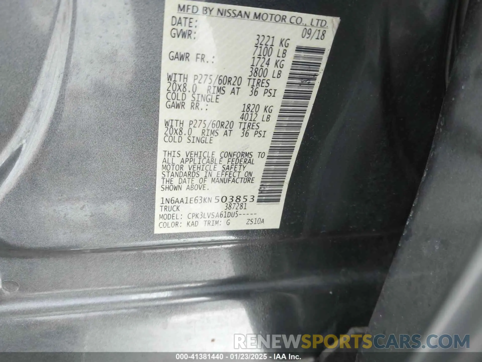 9 Photograph of a damaged car 1N6AA1E63KN503853 NISSAN TITAN 2019