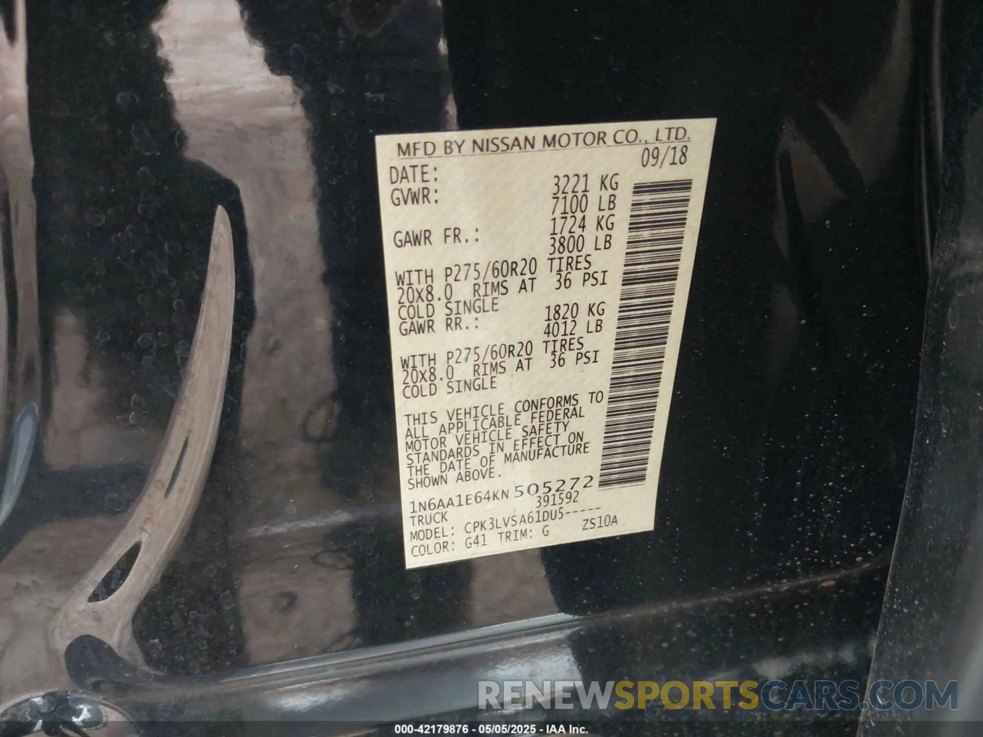 9 Photograph of a damaged car 1N6AA1E64KN505272 NISSAN TITAN 2019