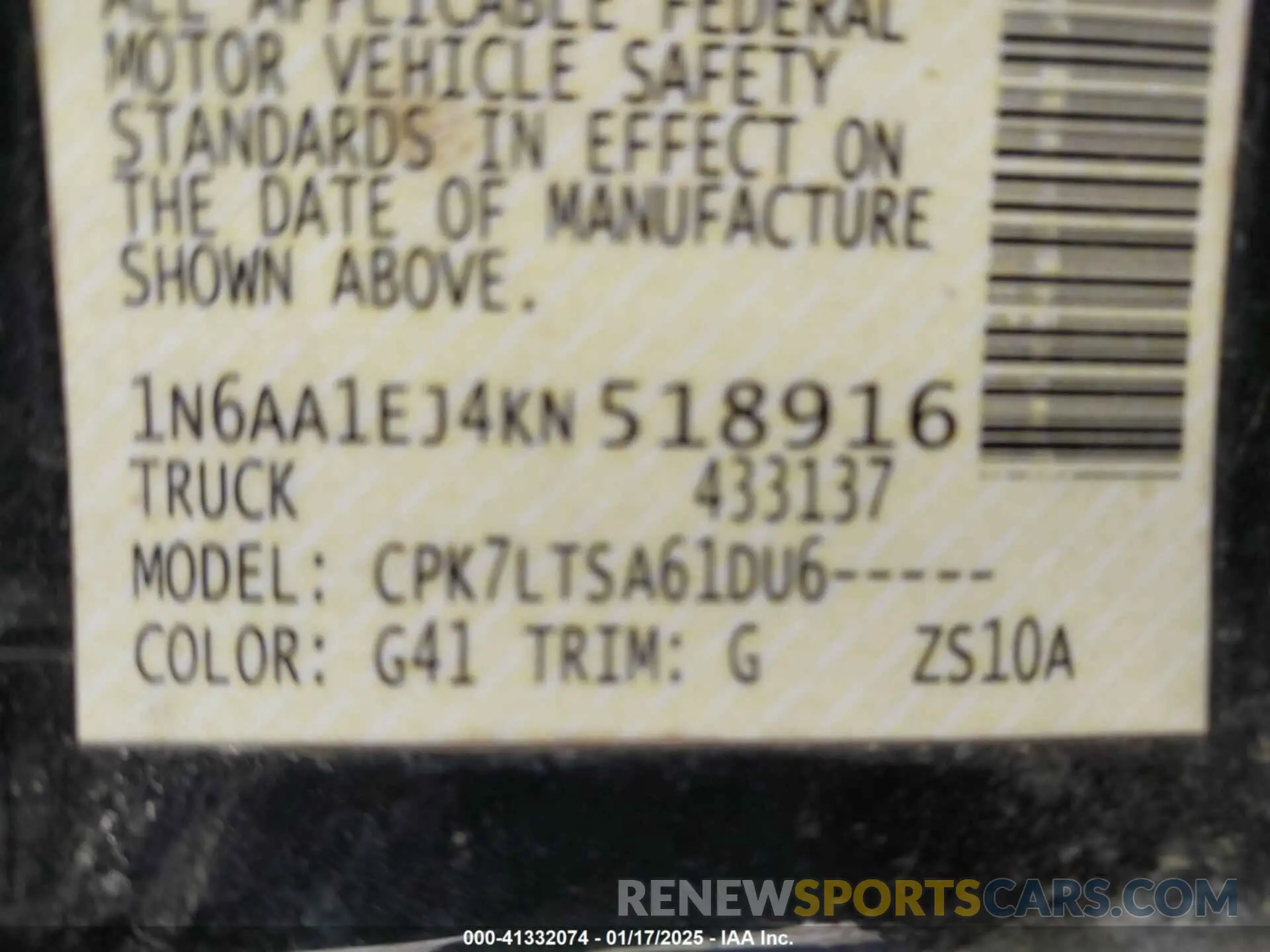 9 Photograph of a damaged car 1N6AA1EJ4KN518916 NISSAN TITAN 2019
