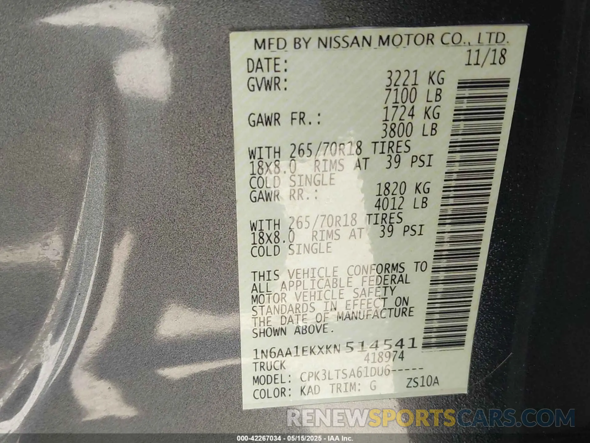 9 Photograph of a damaged car 1N6AA1EKXKN514541 NISSAN TITAN 2019
