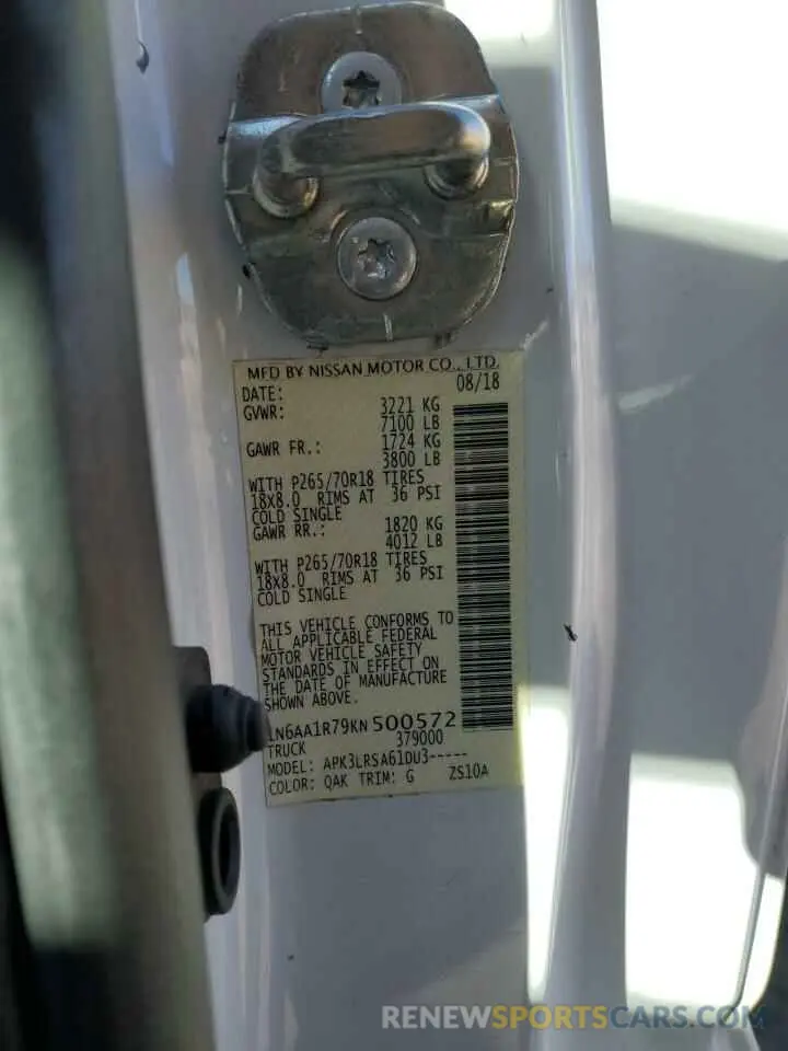 12 Photograph of a damaged car 1N6AA1R79KN500572 NISSAN TITAN 2019