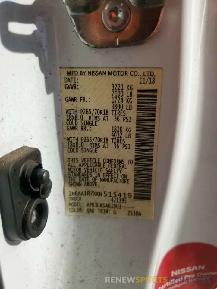 12 Photograph of a damaged car 1N6AA1R7XKN515419 NISSAN TITAN 2019