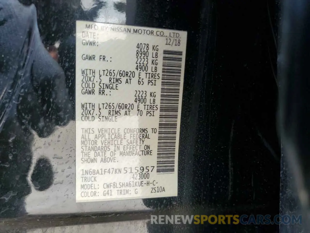 12 Photograph of a damaged car 1N6BA1F47KN515957 NISSAN TITAN 2019
