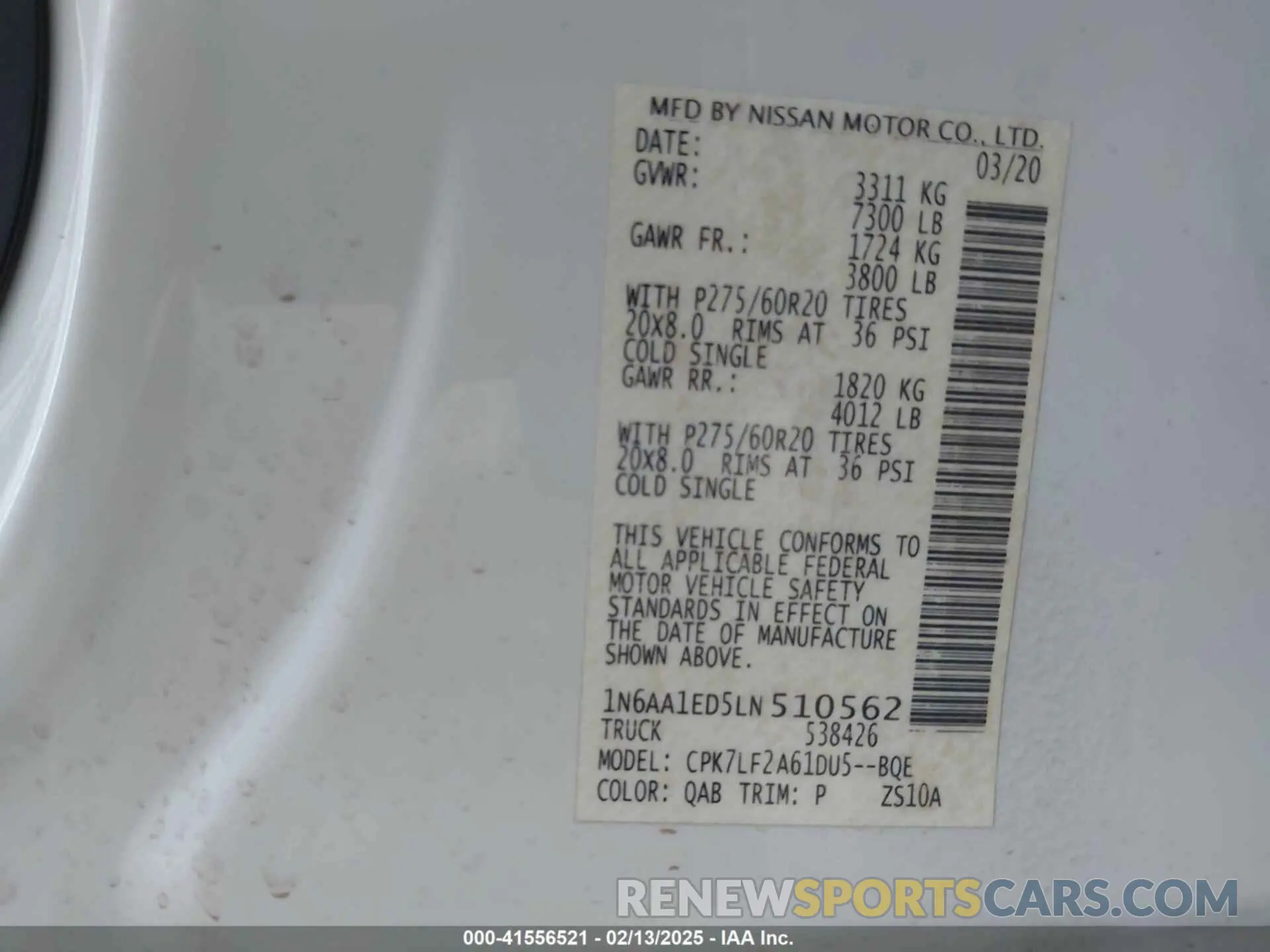 9 Photograph of a damaged car 1N6AA1ED5LN510562 NISSAN TITAN 2020