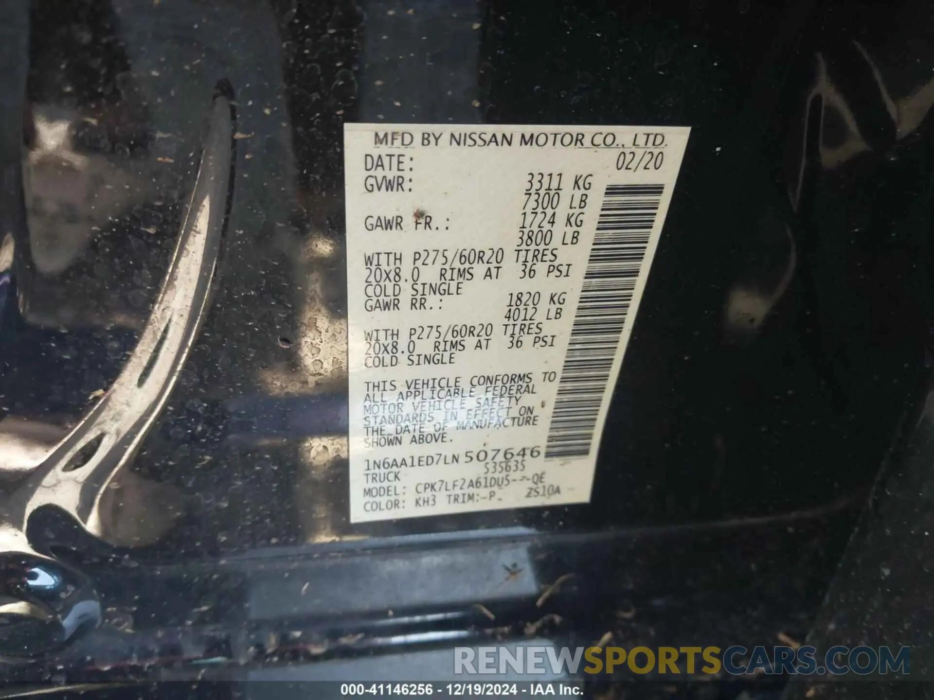 9 Photograph of a damaged car 1N6AA1ED7LN507646 NISSAN TITAN 2020