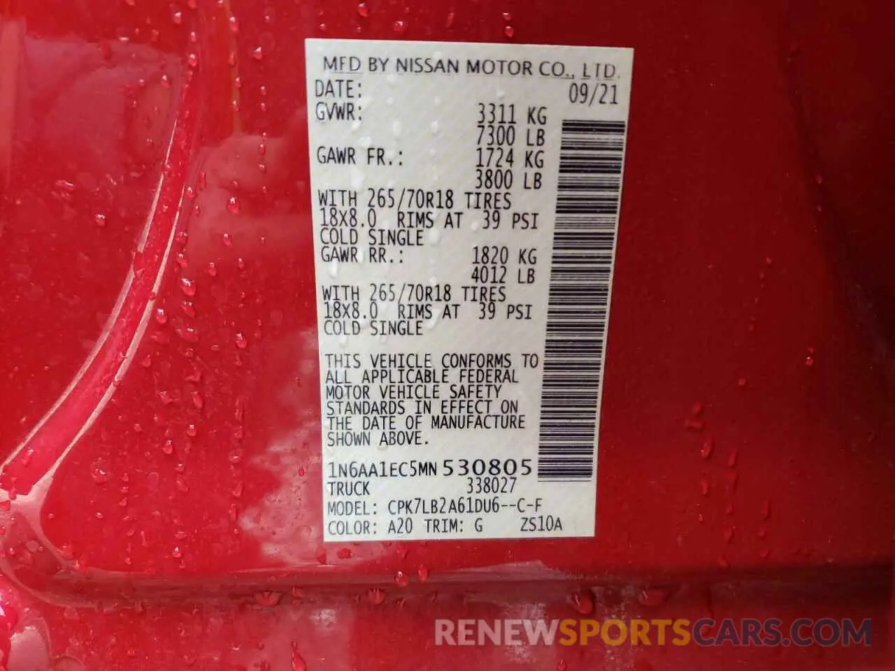 12 Photograph of a damaged car 1N6AA1EC5MN530805 NISSAN TITAN 2021