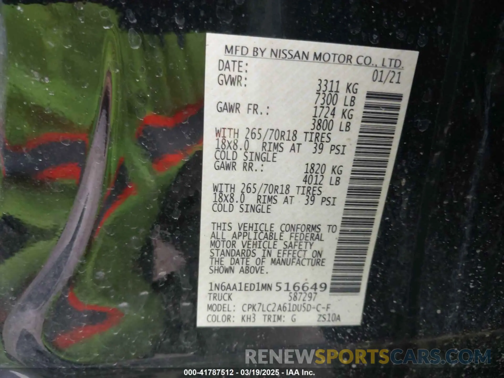 9 Photograph of a damaged car 1N6AA1ED1MN516649 NISSAN TITAN 2021